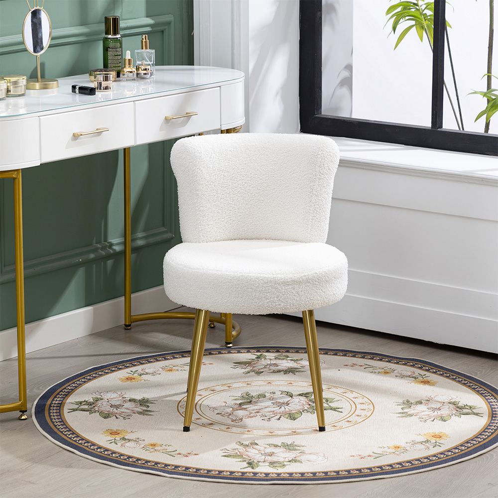 teddy velvet dressing table stool with gold legs comfy upholstered seat vanity chair for small spaces living room lounge bedroom   makeup seat white