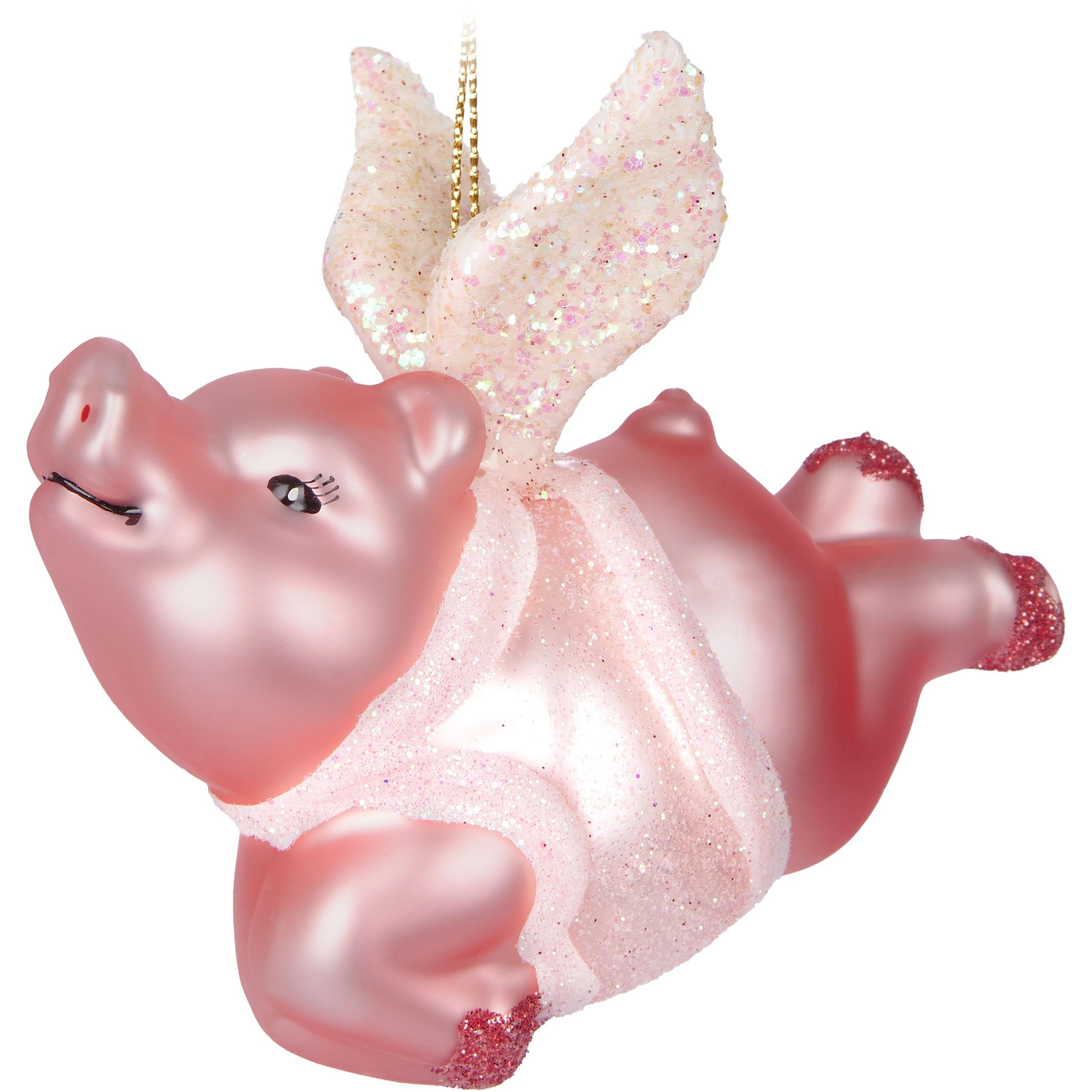 Image of Brubaker Flying Pig - Glass Christmas Ornament Piglet With Wings - Hand-painted & Mouth-blown - Funny Christmas Tree Decoration Figures - Decorative Pendant Tree Ball - 9 Cm