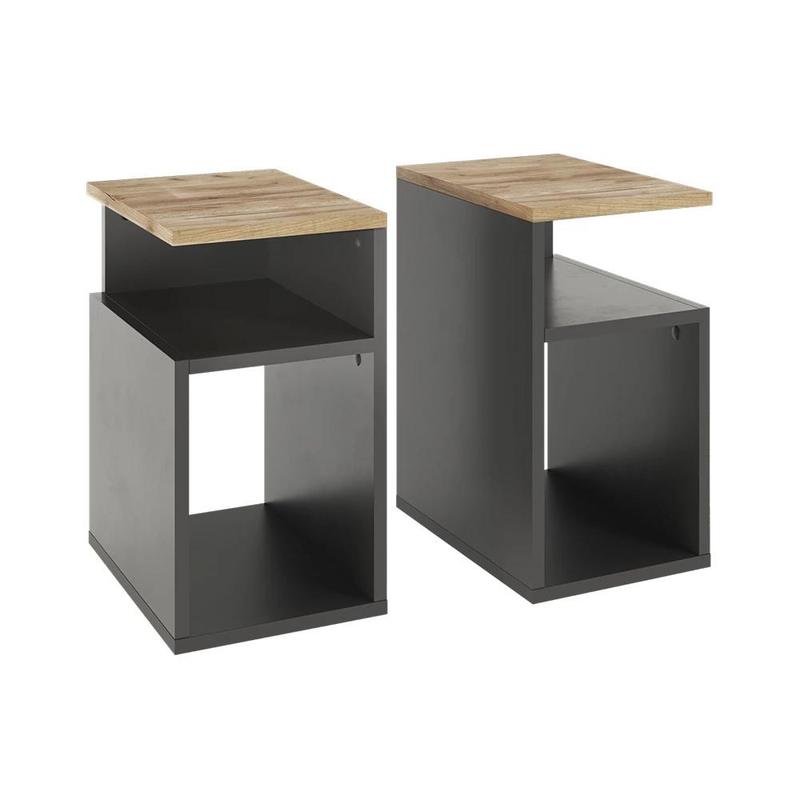 Image of Elios Nightstand Set Of 2, /gold Oak, Bedside Cabinet, Night Cabinet, Side Table, Particle Board, 16 Mm