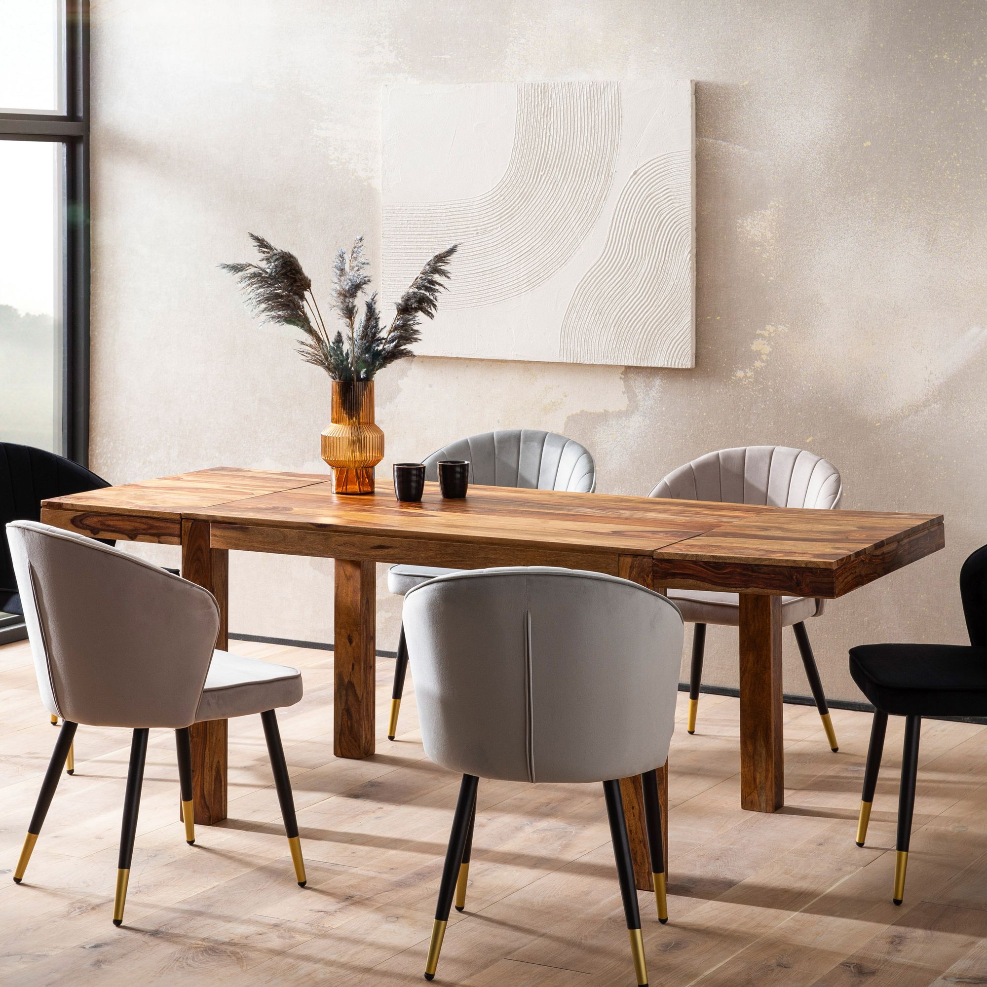 Solid Wood Dining Table 120 - 200 Cm , Extendable Kitchen Table, Large Rectangular Dining Table Simple, Wooden Dining Room