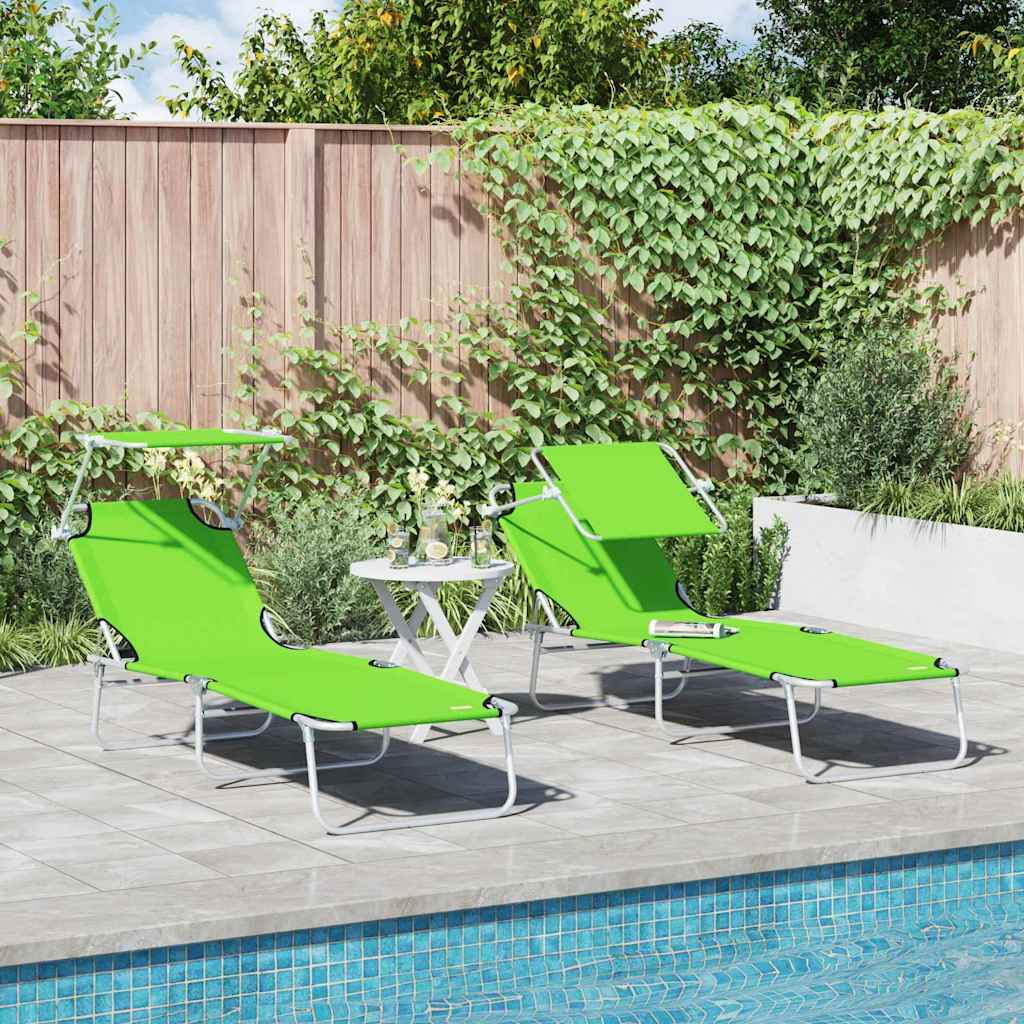 Image of Vidaxl Folding Sun Loungers 2pcs With Sun Canopy Fabric | Adjustable Armrests Aluminum Frame Uv-resistant And Ideal For Outdoor Relaxation Bed