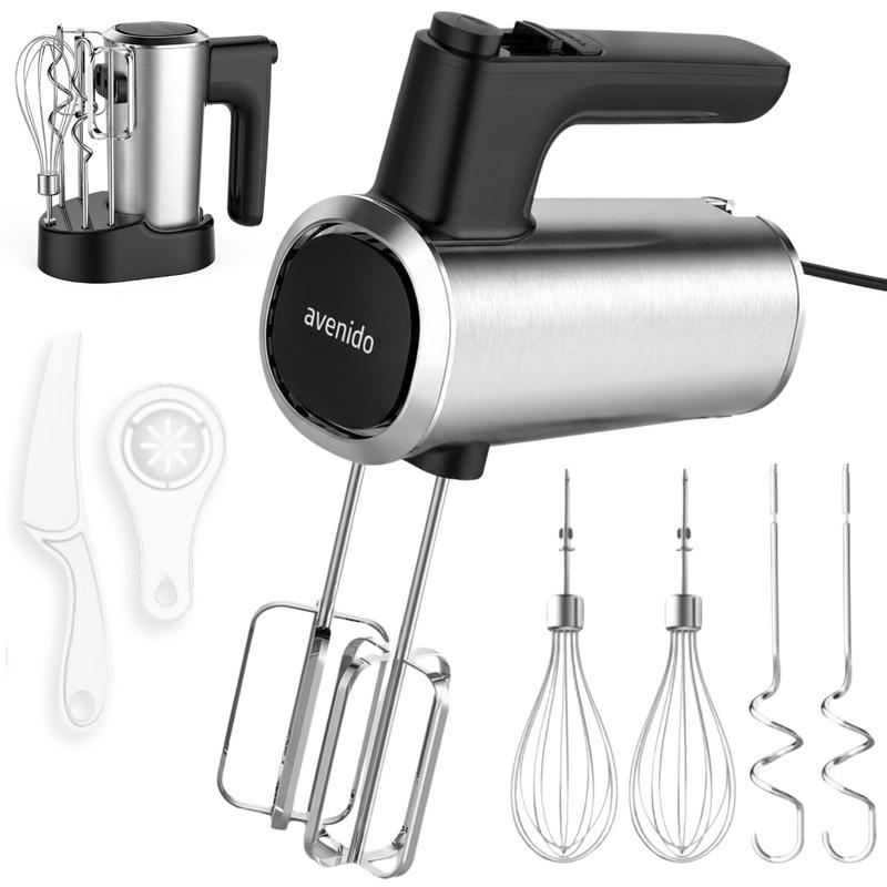 Hand Mixer With Stand, Power 9 Watts, Stainless Steel Accessory Set, 5 , Turbo Function, Spatula, Egg Yolk Separator, Black
