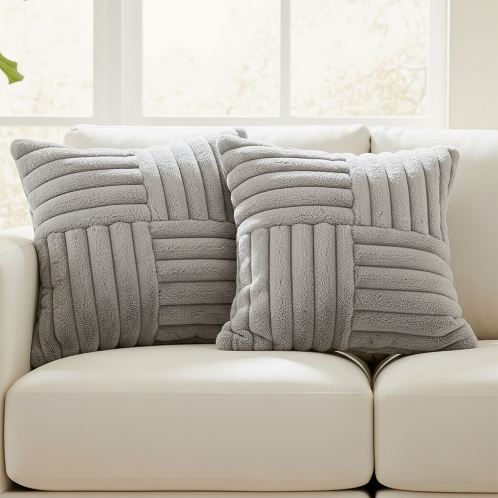TEMU 2pcs Faux Rabbit Fur Plush Striped Throw Pillow Covers, Luxury Cozy Fluffy Pillow Covers, Machine Washable, Decorative Cushion Cover Pillowcase