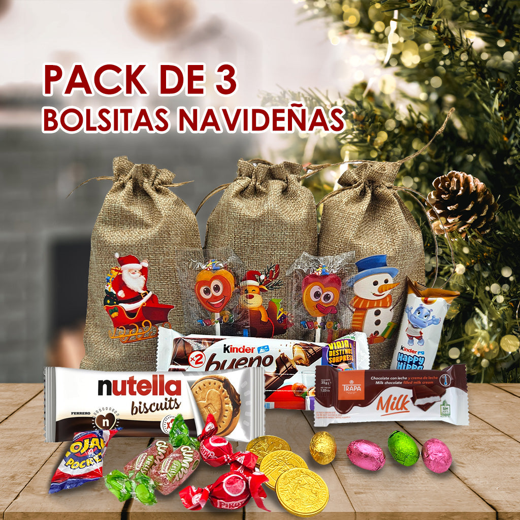 TEMU Pack Chocolates y Chuches Navidad - 3, 5 o 8 x Bolsas de Navidad con Kinder Bueno, Happy Hippo y + 15 Chocolates y Chuches de Navidad para Niños