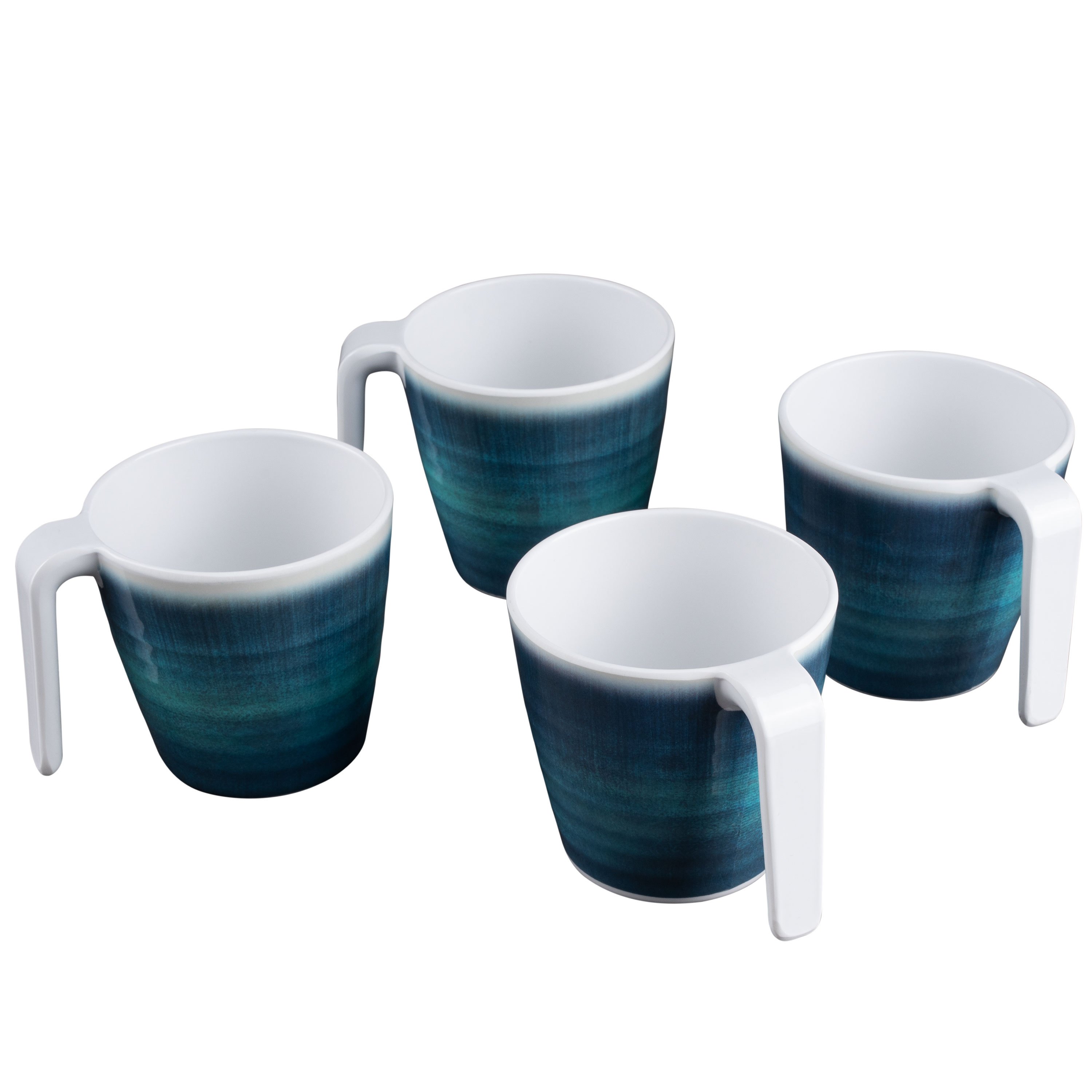 Melamine 4-cup Set, 350ml, Ideal For Camping - Blue - Stackable - Stoneware Look Drinking Cups Coffee Mugs