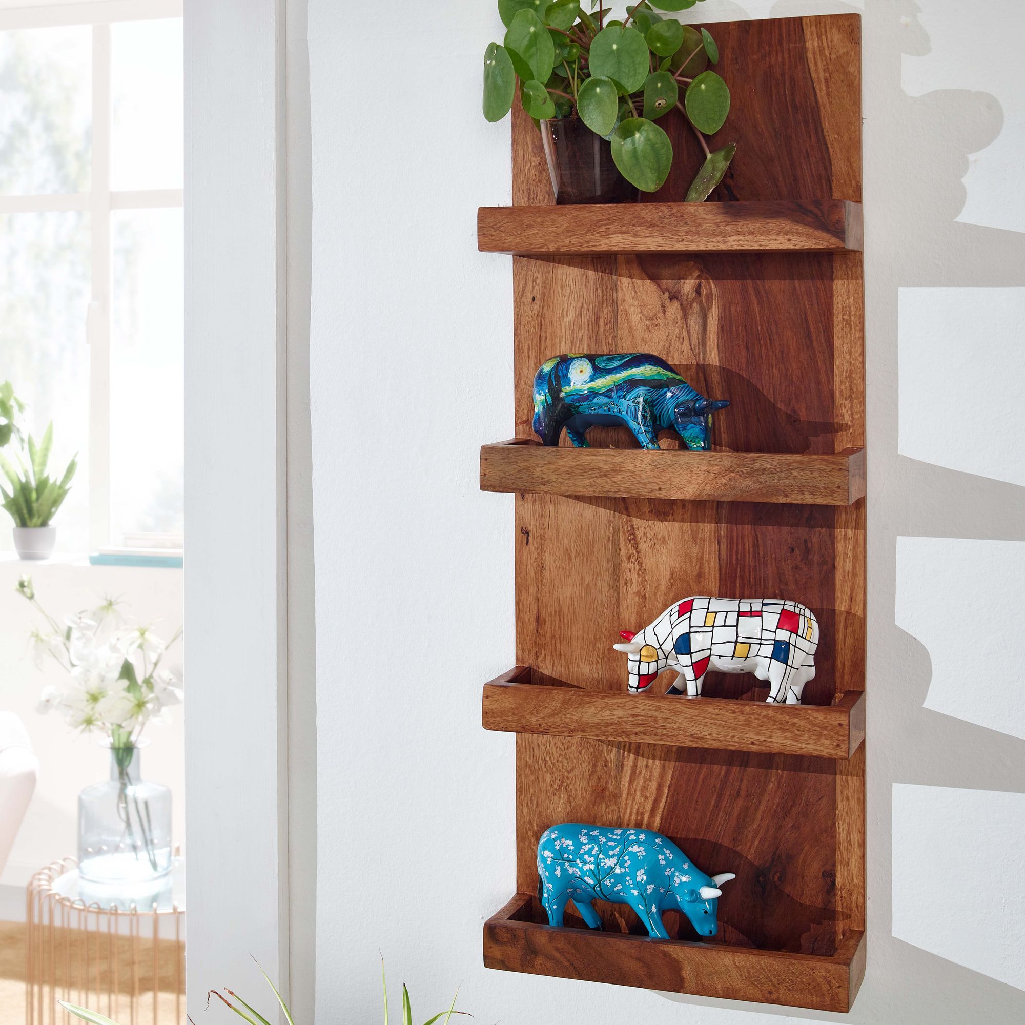 Image of Wall Shelf 30x80x10 Cm Solid Wood Floating Shelf, Modern Large Design Floating Shelf, Hanging Shelf For Living Room, Wall Bookcase