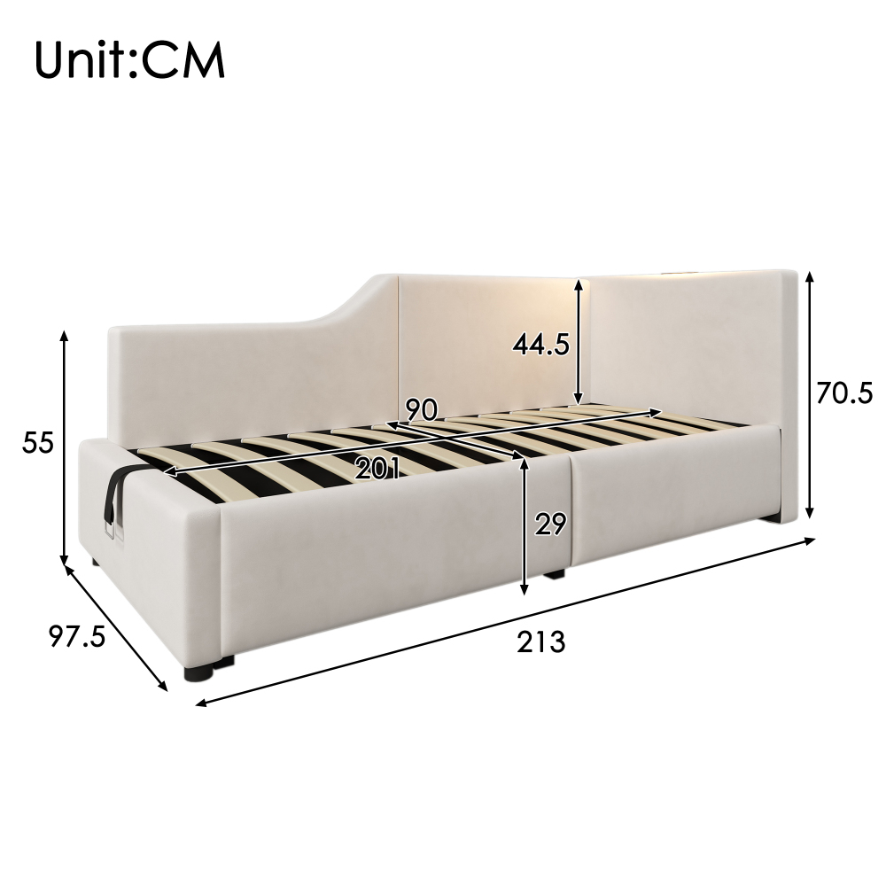 Image of Classic Daybed With High-quality Velvet Cover, Raised Side Panels, Padded Edges, Sturdy , Durable And Long-lasting, With Hydraulic Slatted Base And Storage Space For Apartment Bedroom