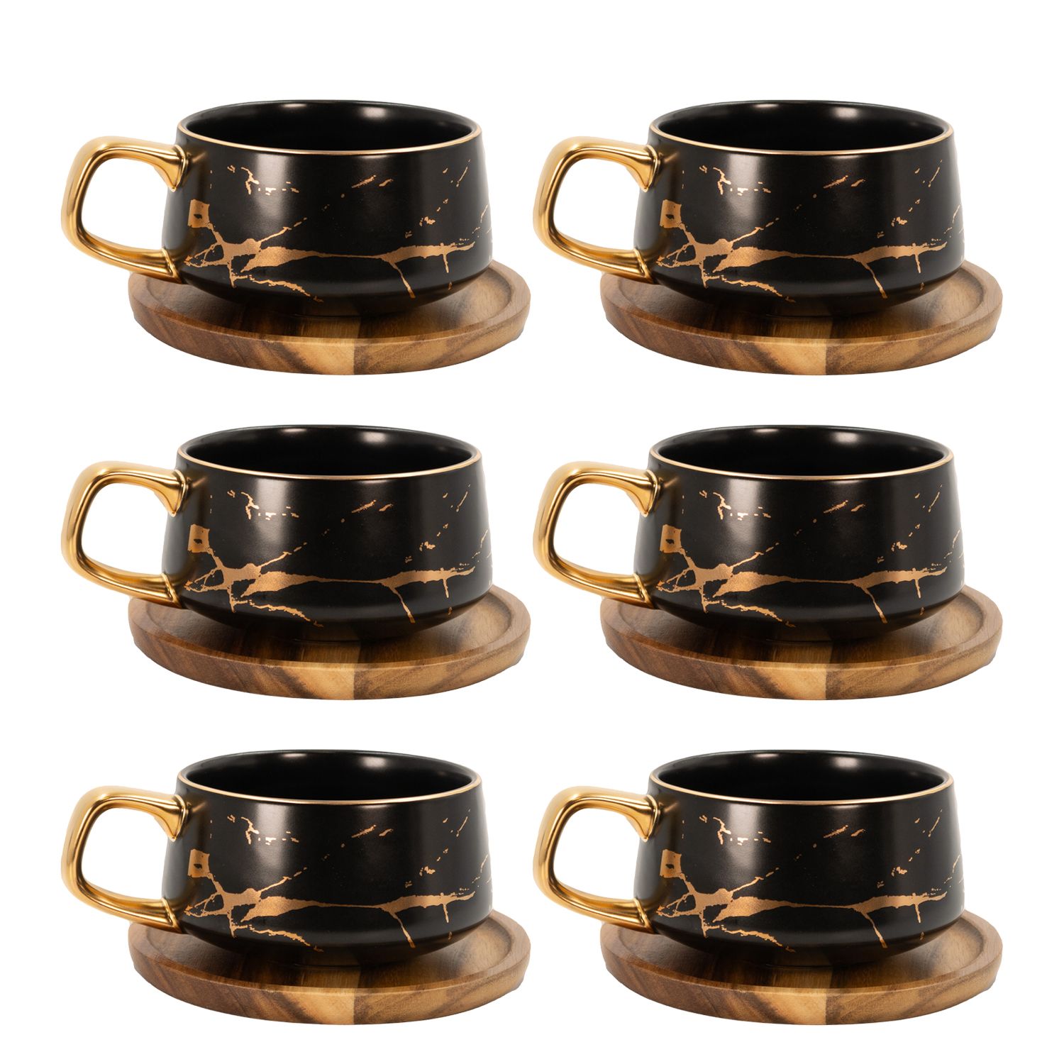 Intirilife Cup Ceramic Marble Design 200 Ml Coffee Cup Tea Cup With Wooden Coaster Mug For Coffee, Tea, Milk