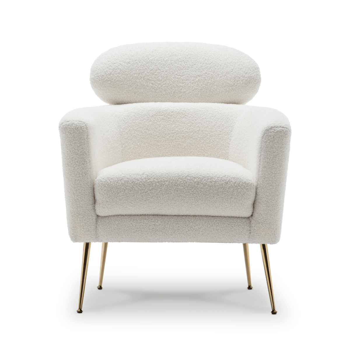 teddy boucle fabric white winnie accent chair luxurious boucle fabric upholstery modern stylish design comfortable supportive seating sturdy gold tone metal legs details 2