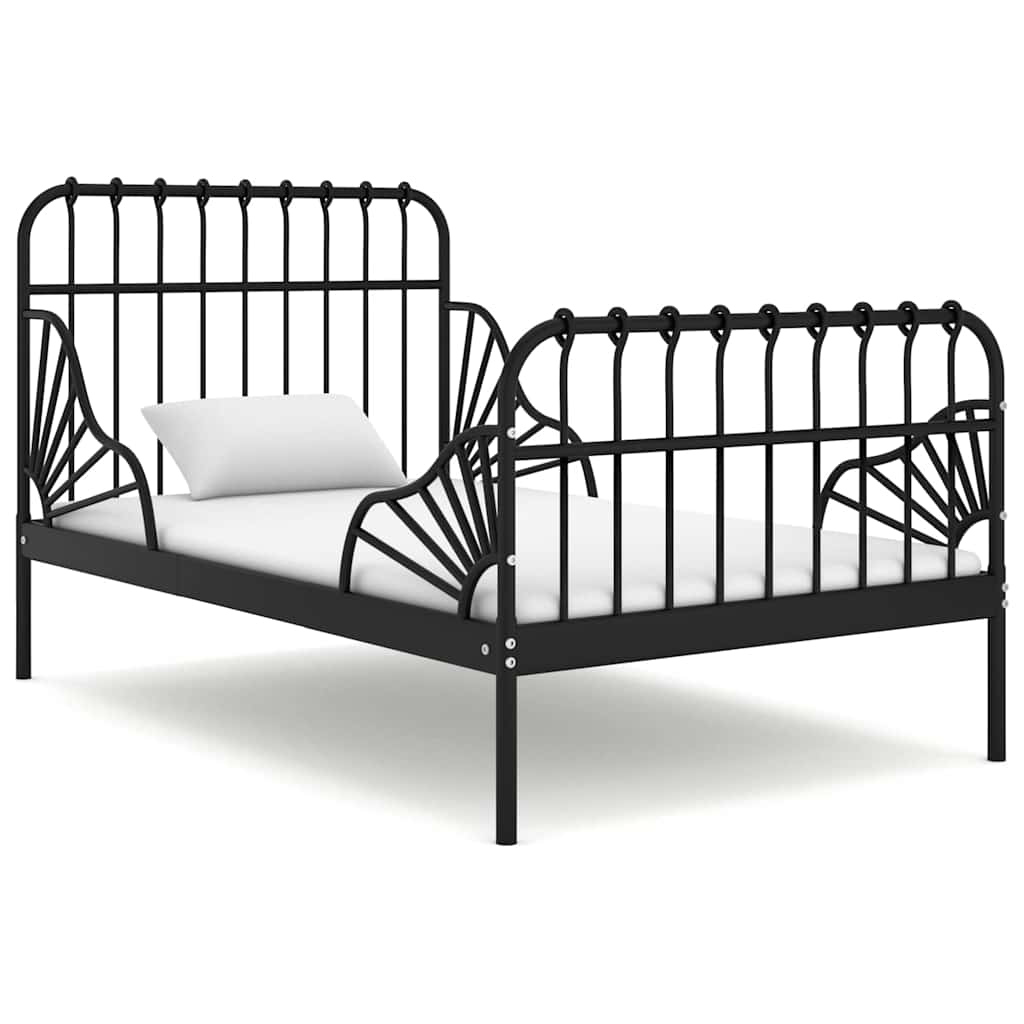 Image of Extendable Bed Single Bed Day Bed Metal Bed Bed Frame Bed Slats Bedroom Bed Bedroom Furniture Black Metal 80x130/200cm