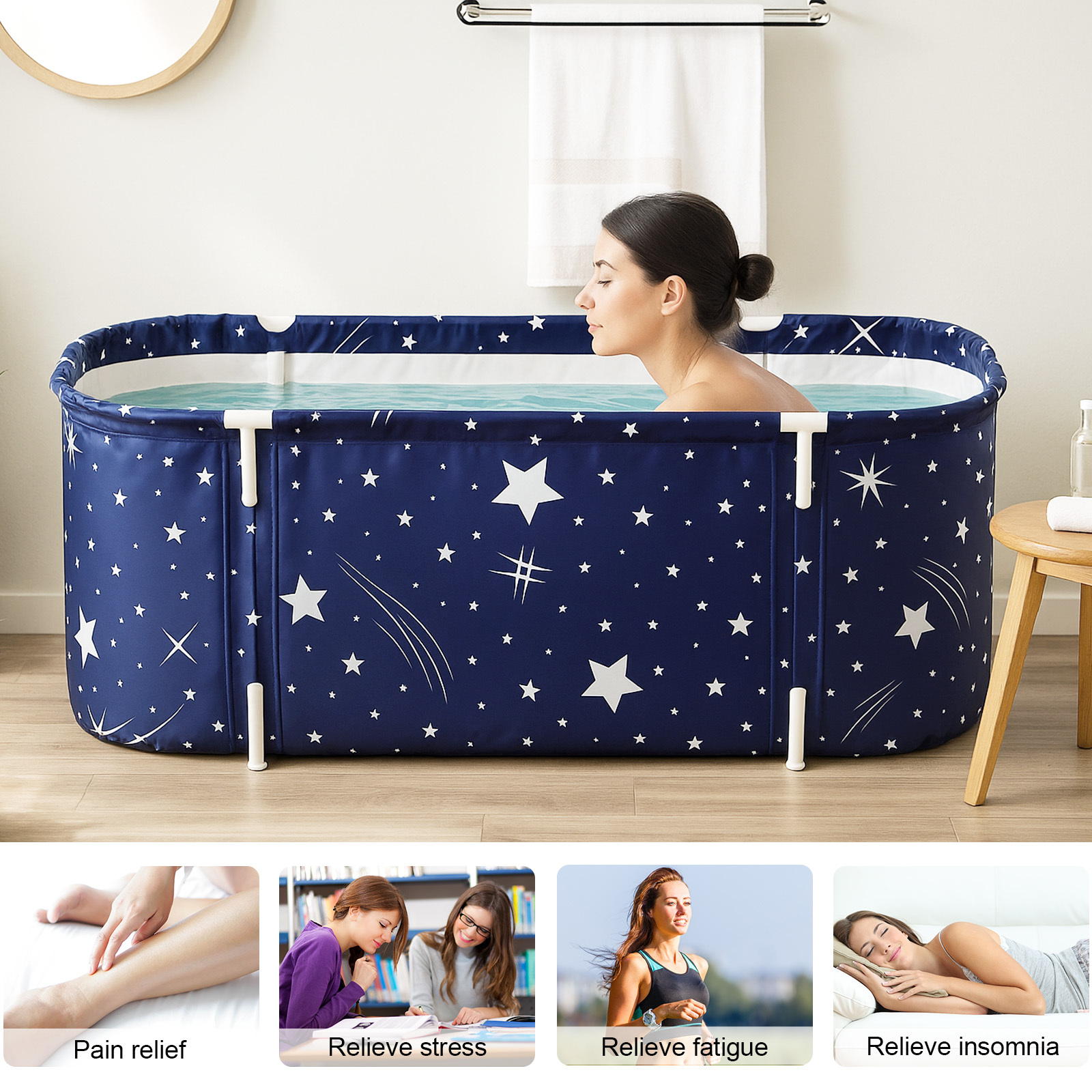TEMU Premium Folding Adult Bathtub (king Size) – Heavy-duty Folding Spa Bathtub With Integrated Drain Plug And Carrying Case – No Installation