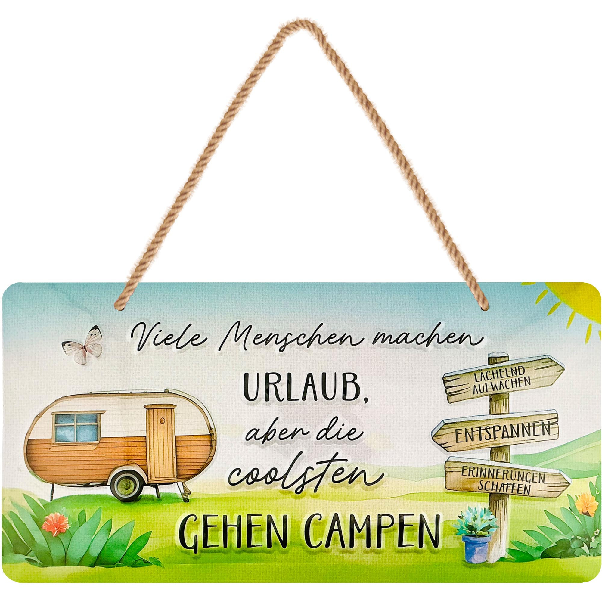 Image of Retro Metal Sign Camping - The Coolest , Gifts For Rv Drivers As Fun Trailer Decor, Camping Rules Trailer Decor With Jute Cord 16x32cm Classic Edition