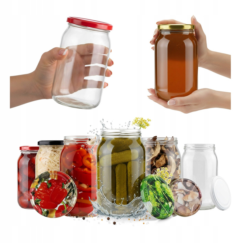 Image of 8x Glass Jars 900ml, 8-piece Set With 82mm Wide Mouth Lids, For Honey, , , , Vegetables, Fruits, Canning And Food Storage, 0.9l