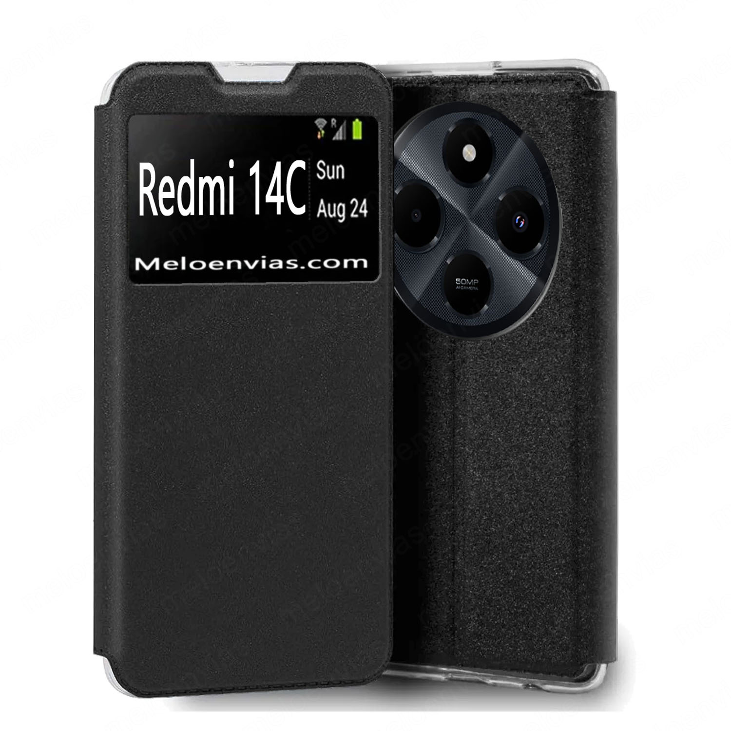 TEMU Para Xiaomi Redmi 14C Carcasa Tipo Libro, con Ventana, Funcion Soporte, Cierre Iman, Color Azul, Negro, , Rosa Fucsia, mle25