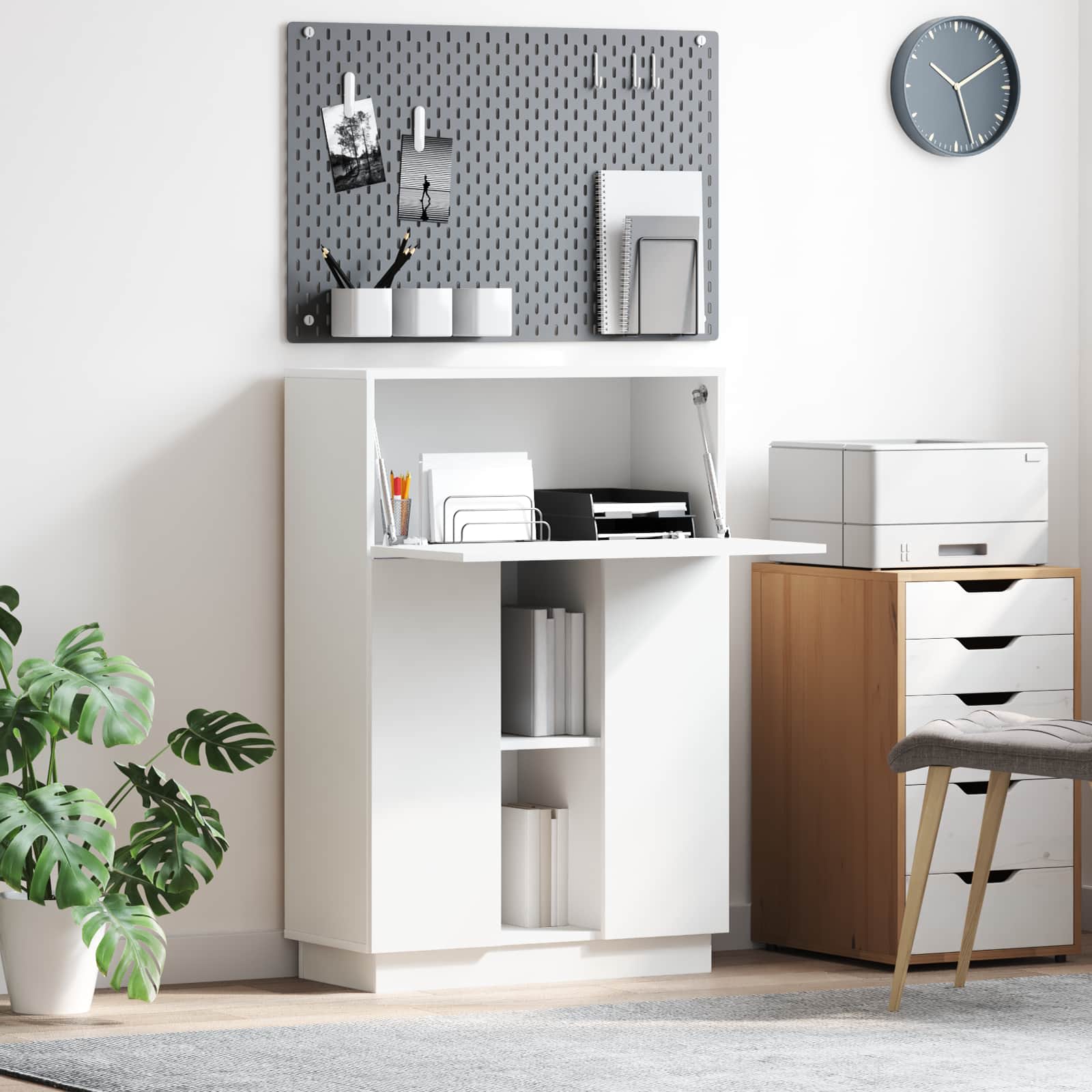 Image of White Desk 71.5 X X 106.5 Cm Wood Material, Modern Home Desk, Space-, Sturdy , With Storage Space, Functional Workstation