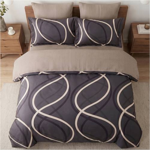 conjunto de cama 160 × 200 cm com fronhas 70 × 80 cm, conjunto de 3 peças cetim, algodão cetim com design de linha ondulada e geométrico, conjunto de cama de com zíper, tecido e agradável ao que um confortável o ano inteiro, material que a a adequada e a , conjunto de cama elegante em de grafite, e , roupa de cama durável resistente a lavagens frequentes