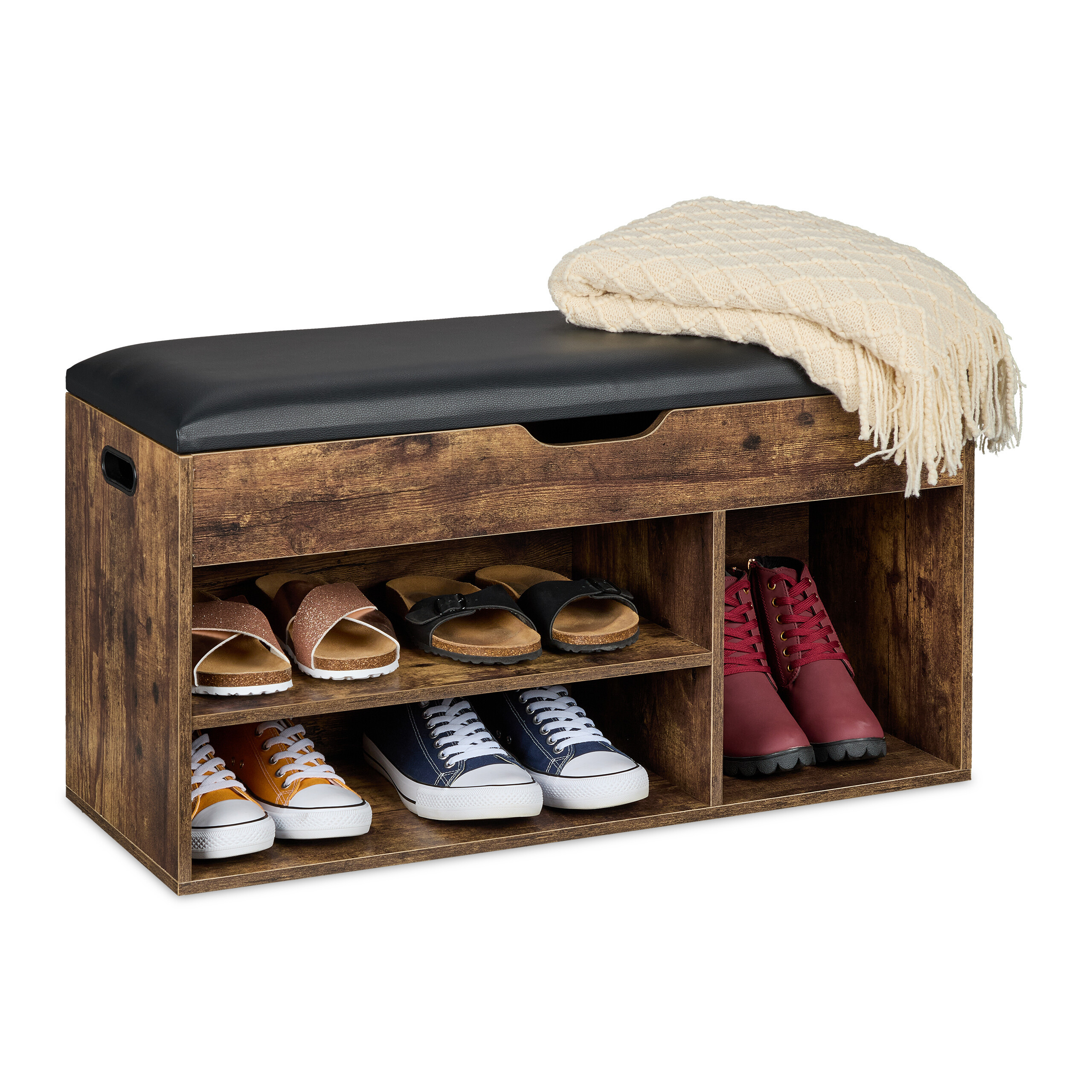 Shoe Bench In Brown/ Black - (w)80 X (h)46 X (d)30 Cm