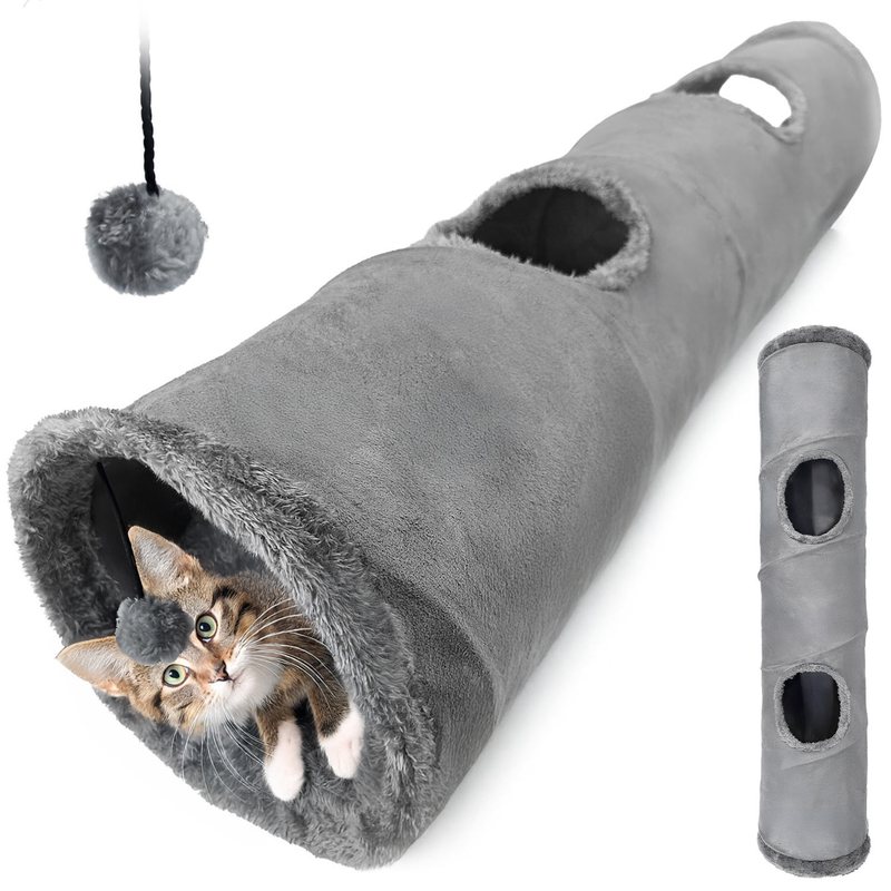 Image of Tunnel For A Cat, Interactive Toy , Subway, 120x25 Cm, Grey