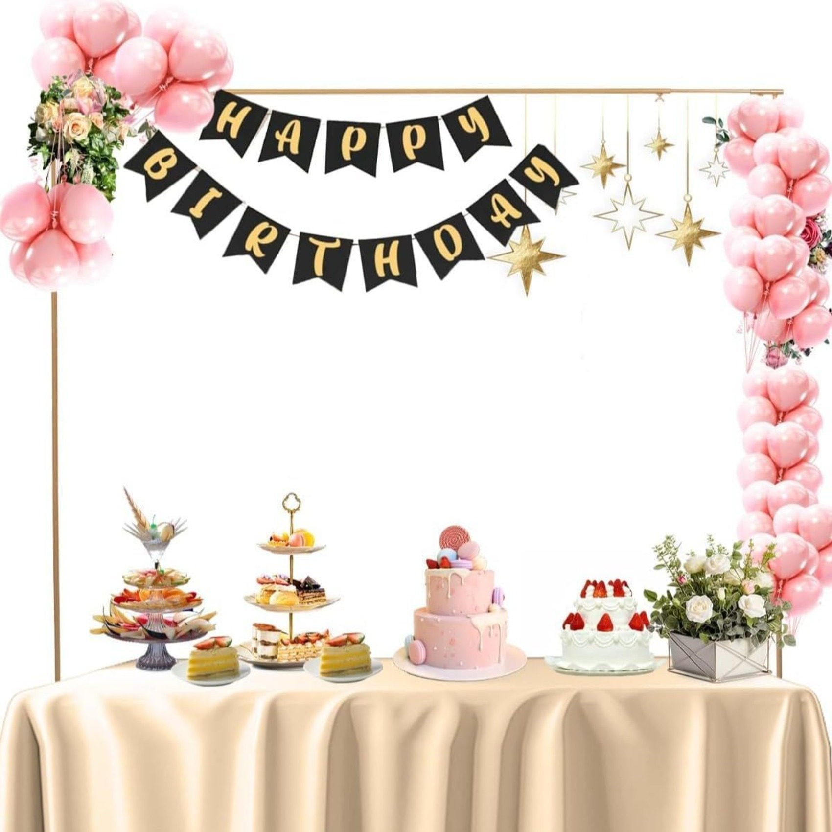 E-shop Tischständer mit Klemmen, verstellbar,Länge, goldener Tischbogen zum Aufhängen für Hochzeit, Geburtstag, Party, Halloween, Weihnachten