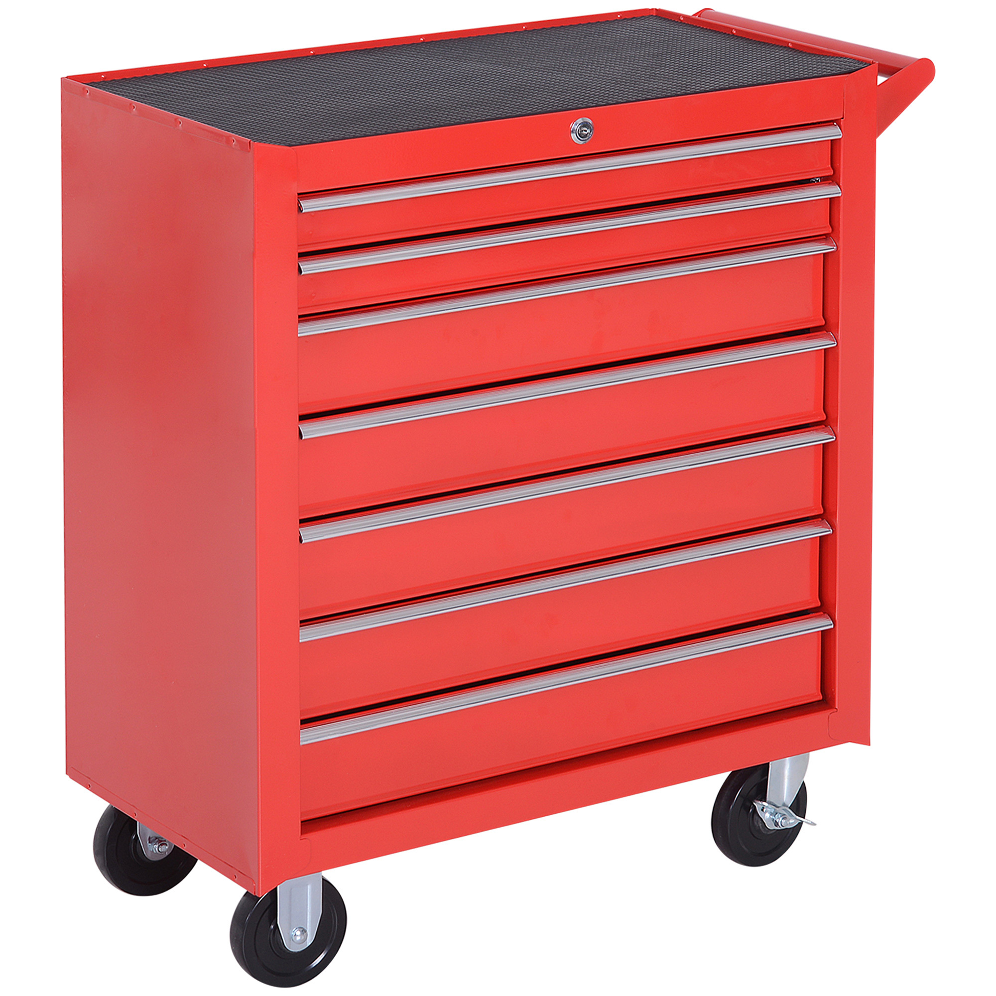 Durhand 7-Drawer Tool Cart with Lockable Cabinet Storage Box for Garage and Home Workshop, Steel Sheet Wheels, 69x33x75cm, Red