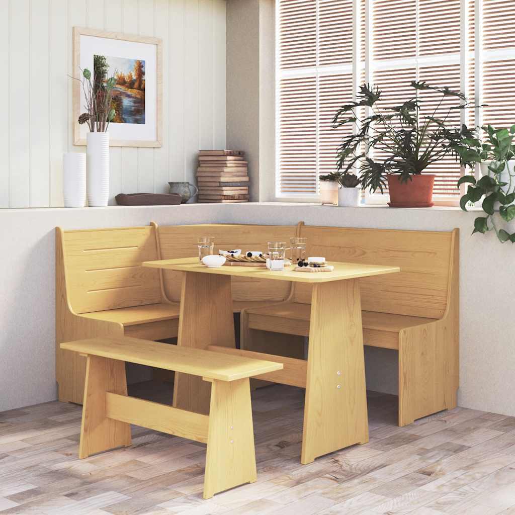 Image of Vidaxl Corner Bench With Backrest, Dining Room Bench, Kitchen Bench, Seating Bench, Solid Wood Bench, Living Room Bench, 151cm, Solid Pine Wood, Honey Brown