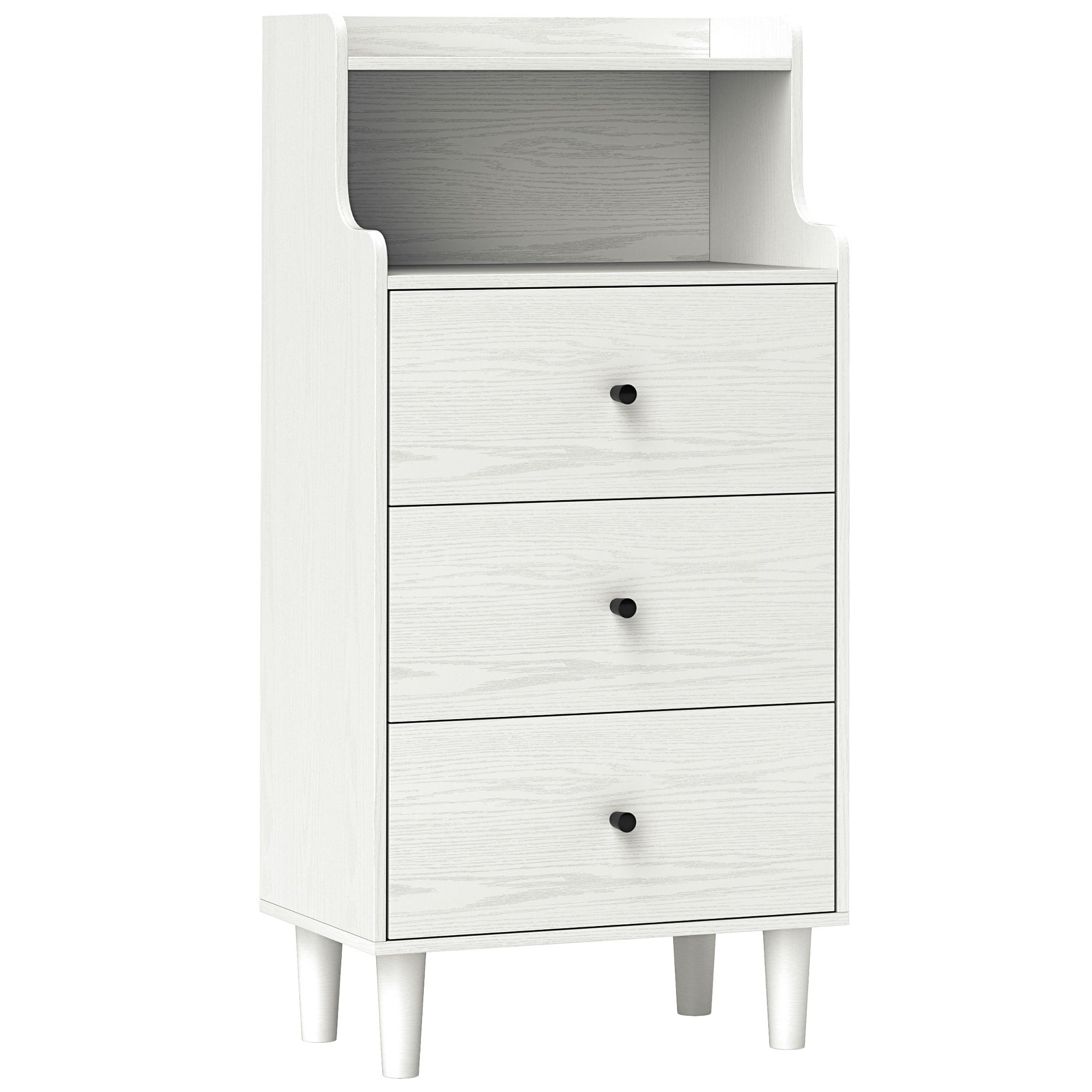 Image of Homcom 3-drawer Narrow Bedroom Dresser With Open Shelves, Anti-tip Tall Chest Of Drawers For Living Room, Hallway, 47x29x95 Cm, White