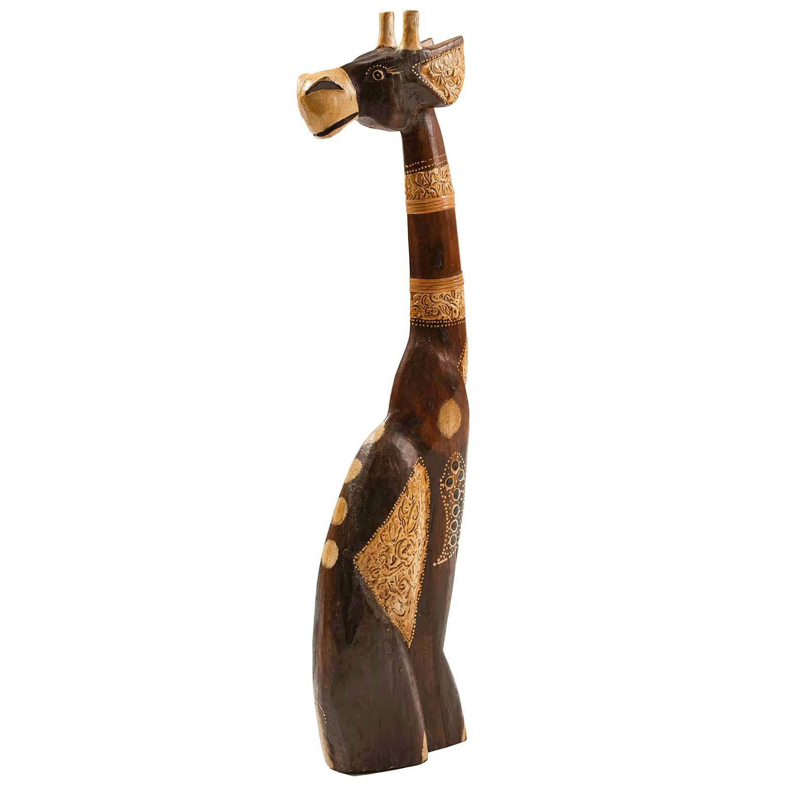 Seated Giraffe Wooden Figure (60cm) – Hand-carved & Hand-painted From Albesia Wood, Intricately Detailed African Decorative Statue, Unique Gift For
