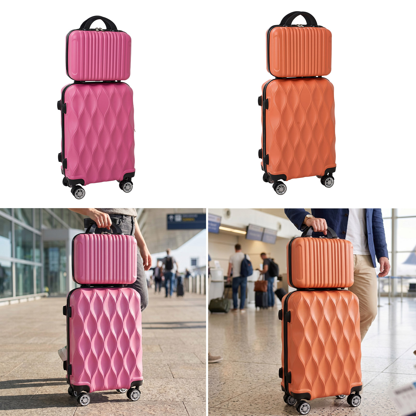 TEMU Women's 2-piece Set, 20 Inch Hard Shell Suitcase And 14 Inch Beauty Case, Lightweight Spinner Wheels Luggage For Short Trips Business Travel And