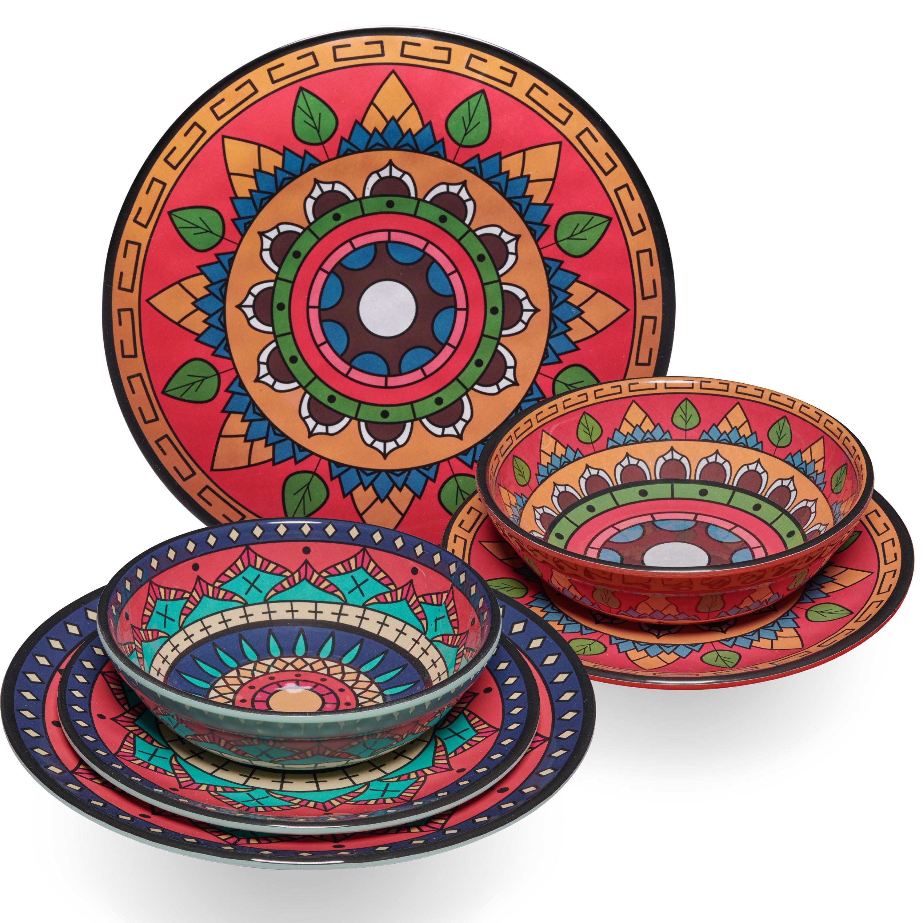 Image of Deep Camping Tableware For 2 People - 6 Pieces - - Mandala Design Dishwasher Safe Dinnerware Camping Accessories Camping Tableware For , Camping, Festival, Picnic, Garden Party