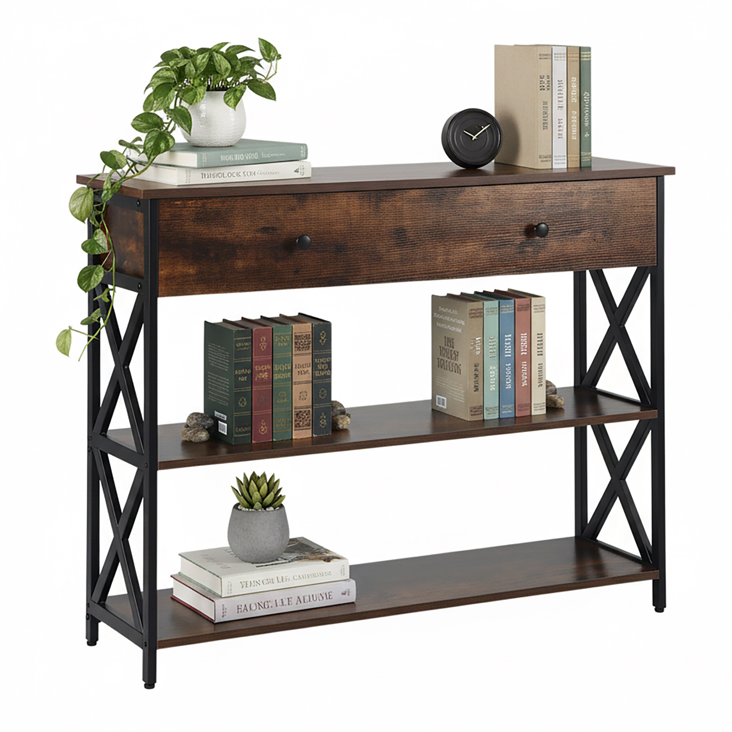 TEMU Console Table In Brown/black - (w)100 X (h)80 X (d)30 Cm