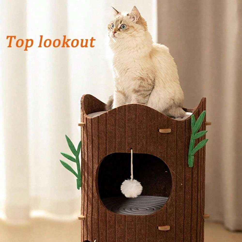 All-Season Enclosed Cat Tree Den with Multi-Layer Bed