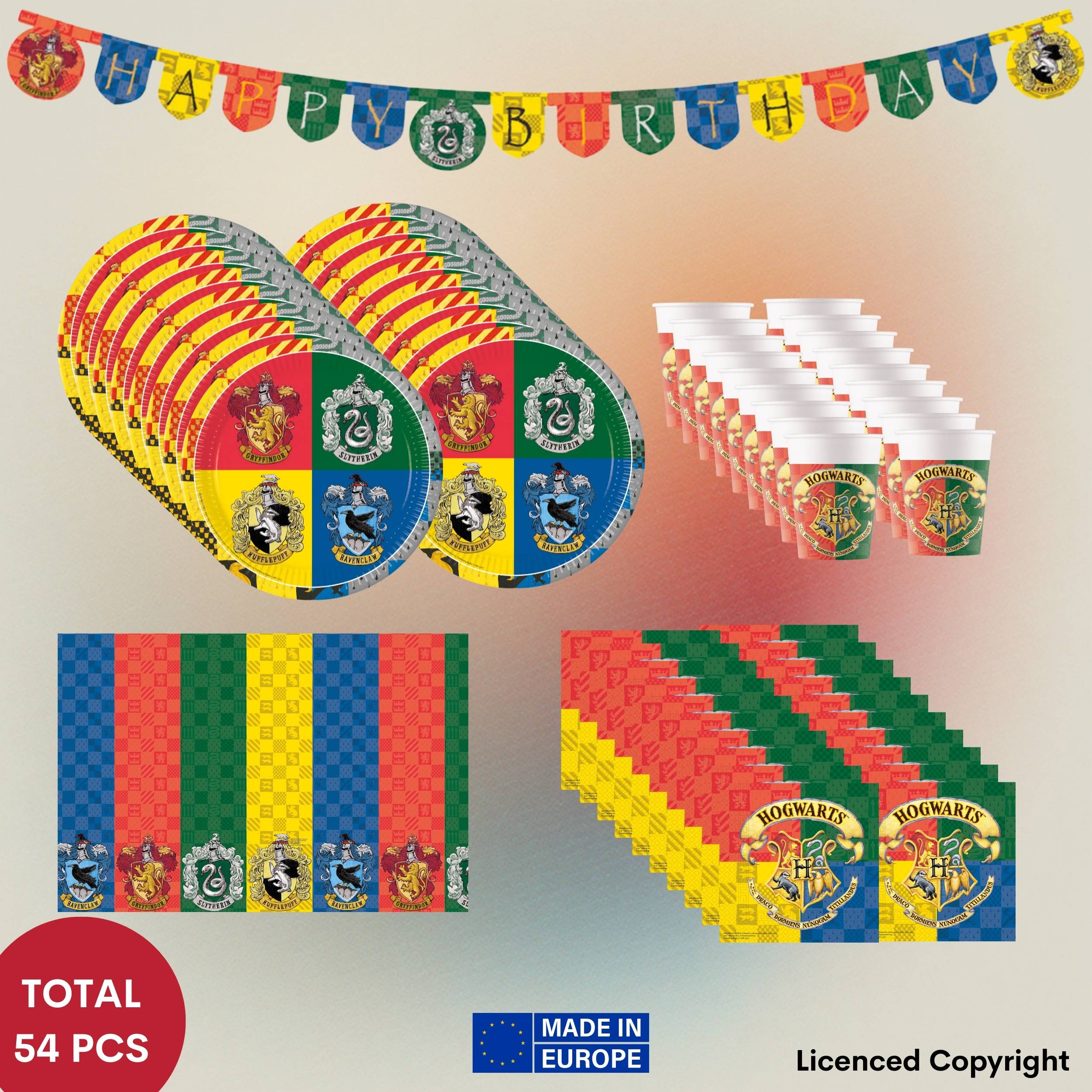 TEMU 54 Pezzi Set Festa Casa di Hogwarts Harry Potter �� Set Completo Magico con 20 Tovaglioli 33�33 cm, 16 di Carta �23 cm, 16 Bicchieri di Carta 200