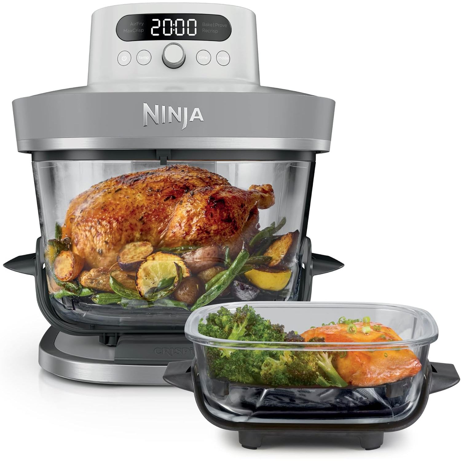 Ninja Pro Air Fryer, White As090euwh | 5 Pre-set Cooking Functions, Including Glass Container (5.7l & 2.3l) And Storage Lid