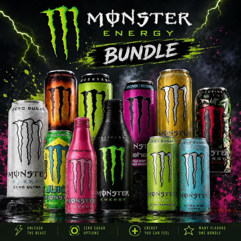 Monster Energy International Drinks Bundle (5 Cans/Bottles Total)