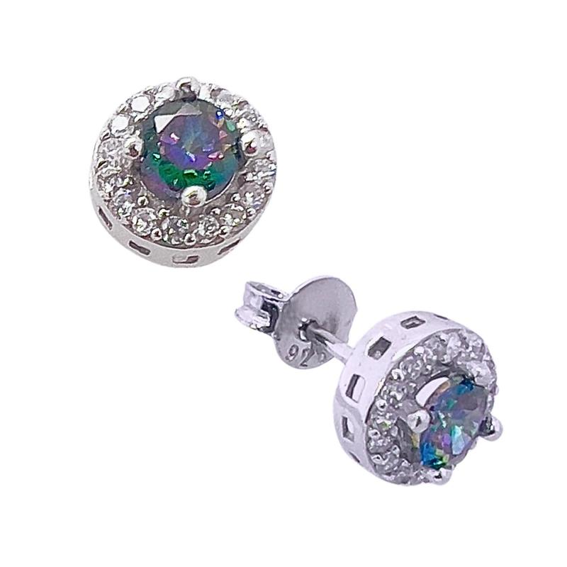 Image of Delicate Women's Earrings 925 Silver Round Stones Studs - Wonderfully Shimmering Topaz - Elegant, Gift Packaging - Elegant Box With Logo - Seller, Check Our Reviews