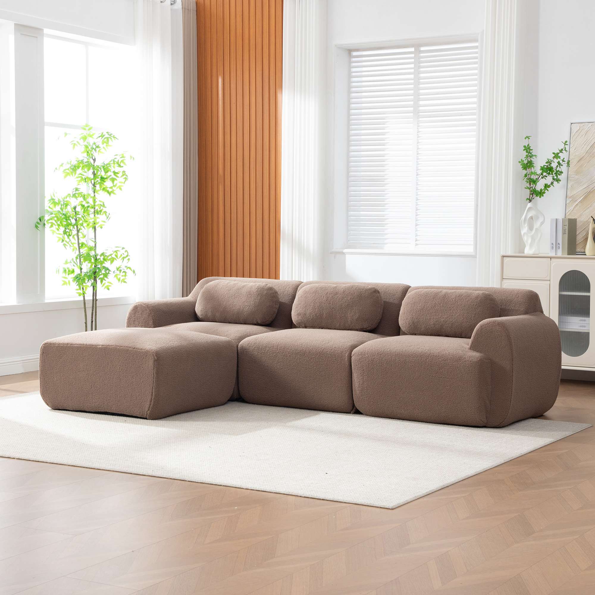 Modular Compression Sofa Made Of Chenille Fabric, Filled With 30d High-elastic Foam. Easy To Move And With Non-slip Base, Ideal For Living Rooms And Other Rooms.camel