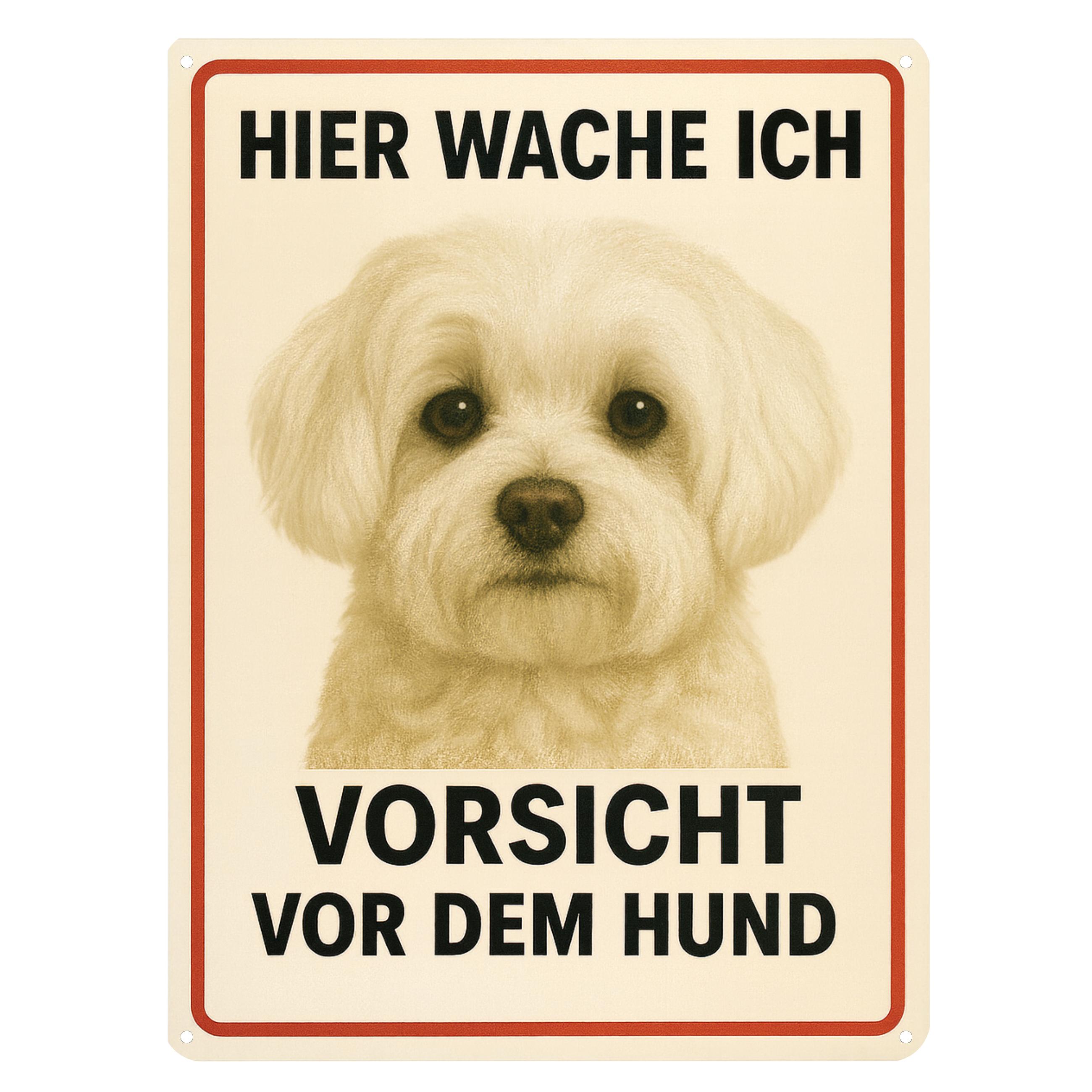 Image of Tin Sign 20x30cm 2d Flat Here Out For The Dog Maltese Motif Retro Vintage Decor Metal Sign Nostalgic Metal Sign Dog Warning Sign Front Door Garden Gate Courtyard Property Gift Idea Astradesign
