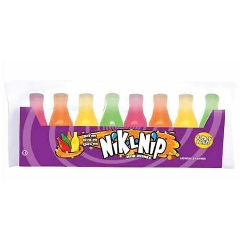 E-shop Nik-L-Nip Mini Drinks Original – 8er-Pack (2x 39g) – Flüssige Retro-Süßigkeit in essbaren Wachsflaschen – Kultiger Social Media Trend