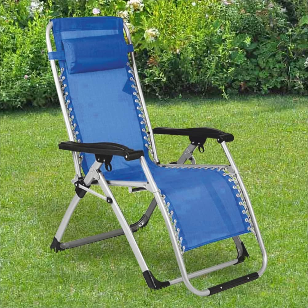 Image of 0 Gravity Chair, Garden Lounge Chair, Space-saving Folding Recliner, Tubular Metal Frame, Reclining Seat For Sea, Beach, Pool, Outdoor Furniture (blue)