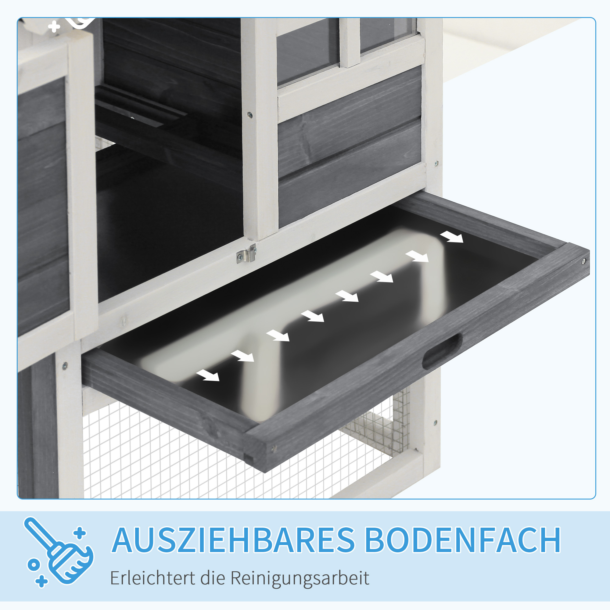 Rabbit Hutch Tannenholz Indoor Outdoor Small Animal Enclosure Small Animal Cage Small Animal House Removable Ramp And Floor Tray Grey+White+Black 122 X 62, 6 X 92 Cm