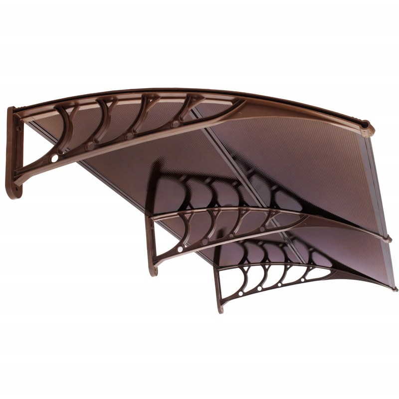 TEMU Elegant, Transparent Springos Canopy For Doors, , And , 200x96 Cm, With Brown Brackets. Entrance Canopy Made Of Cellular Polycarbonate Provides