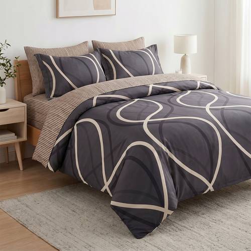 imagem do item conjunto de cama 160 × 200 cm com fronhas 70 × 80 cm, conjunto de 3 peças cetim, algodão cetim com design de linha ondulada e geométrico, conjunto de cama de com zíper, tecido e agradável ao que um confortável o ano inteiro, material que a a adequada e a , conjunto de cama elegante em de grafite, e , roupa de cama durável resistente a lavagens frequentes