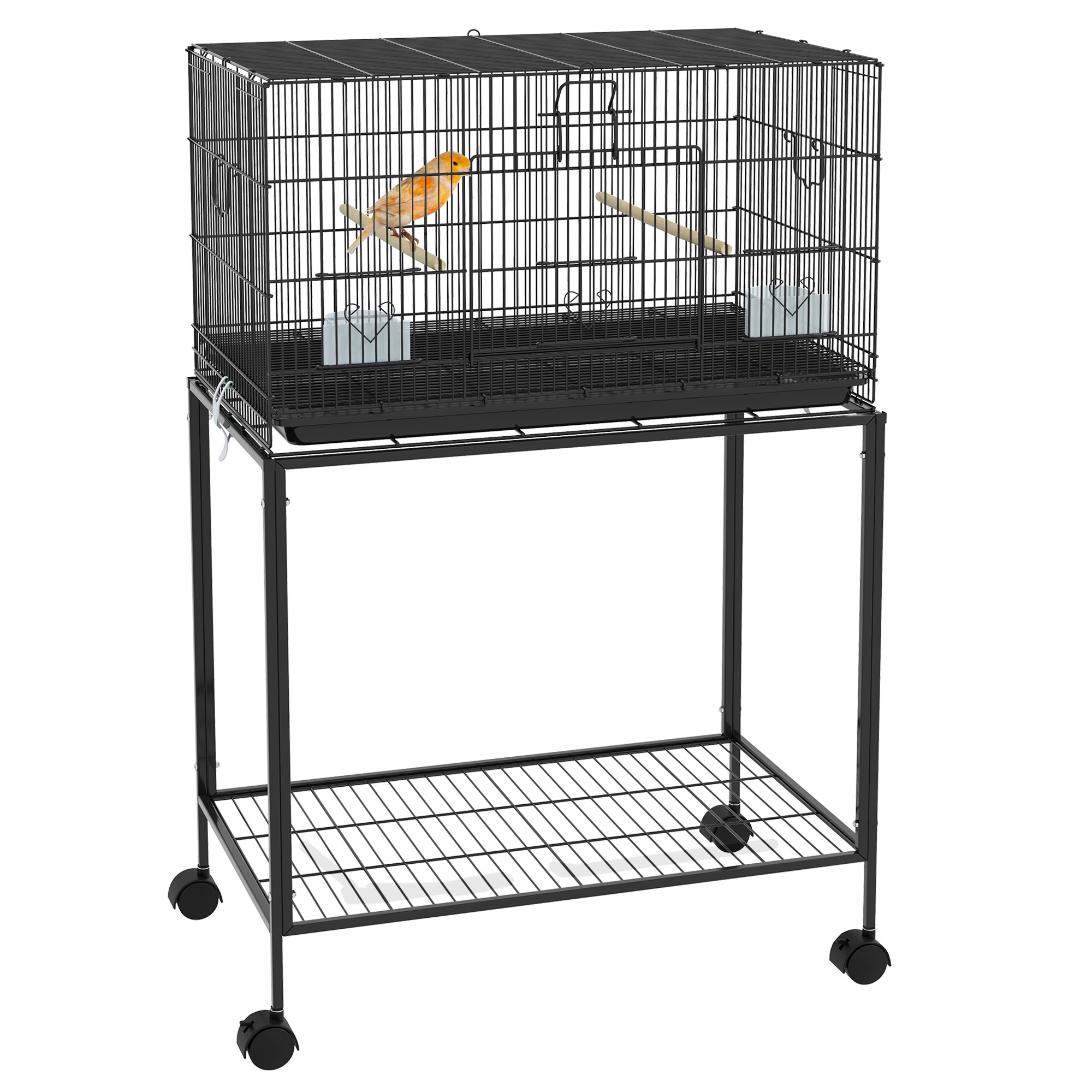 Bird Cage 77x46x119 Cm Metal Bird Cage With Removable Tray Perches Feeders For Parakeets Black