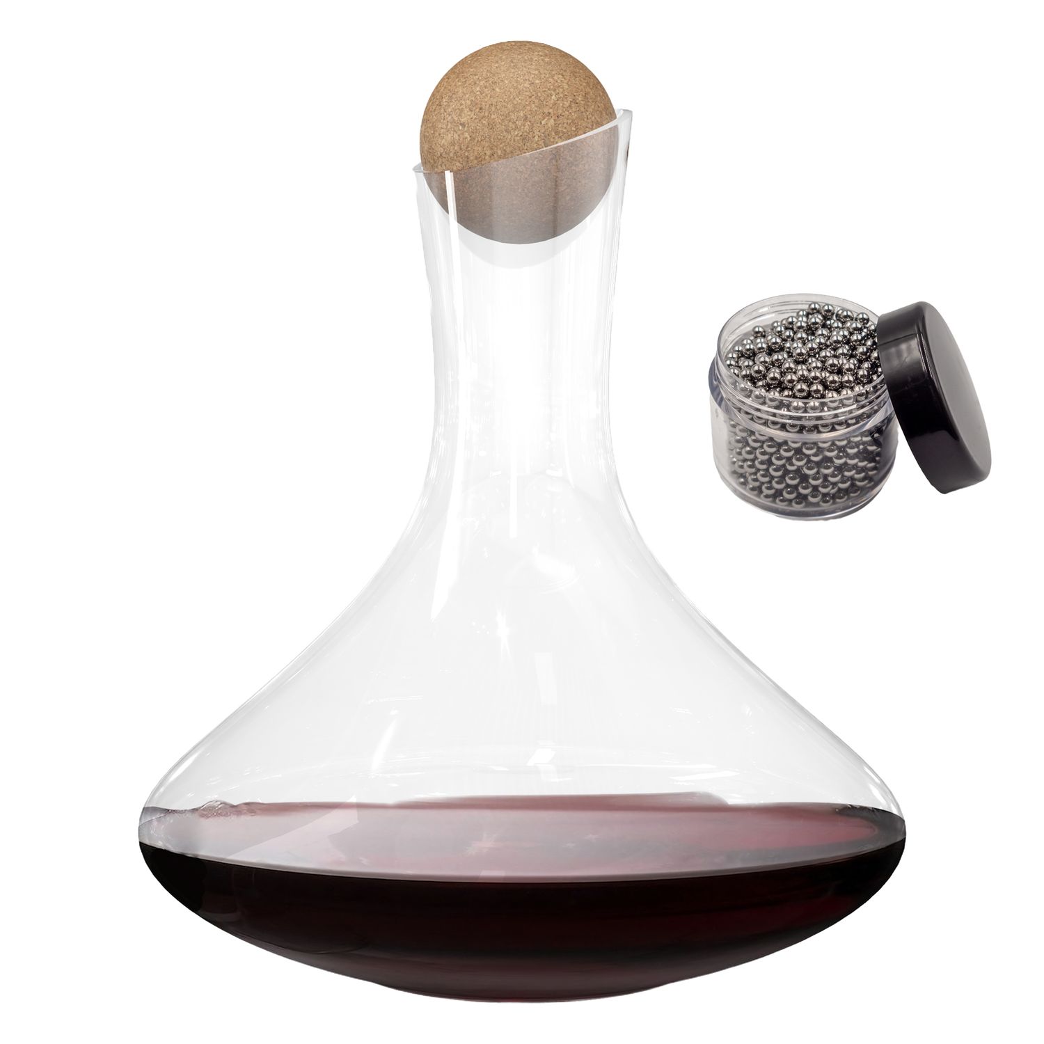 Image of Glass Carafe With 1.8 Liter For Red Wine With Cleaning Pearls - Capacity 750ml - Crystal Glass Mouth-blown Wine Aerator Wine Carafe