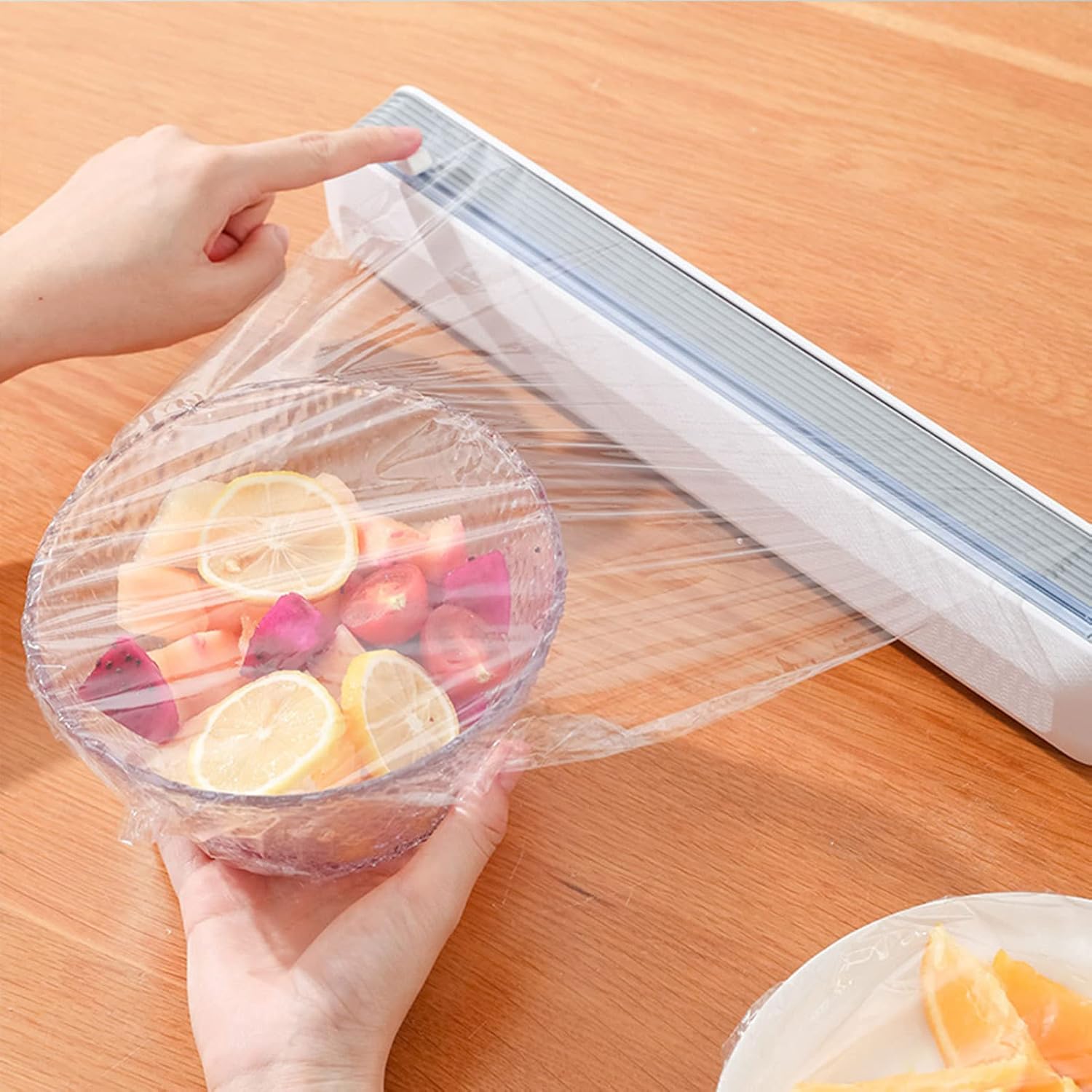 TEMU 1pc Plastic Wrap Organizer, Commercial Food Bag Wrap Organizer With Cutter, Food Packaging Cutter Equipment - Plastic Wrap, Aluminum Foil & Wax