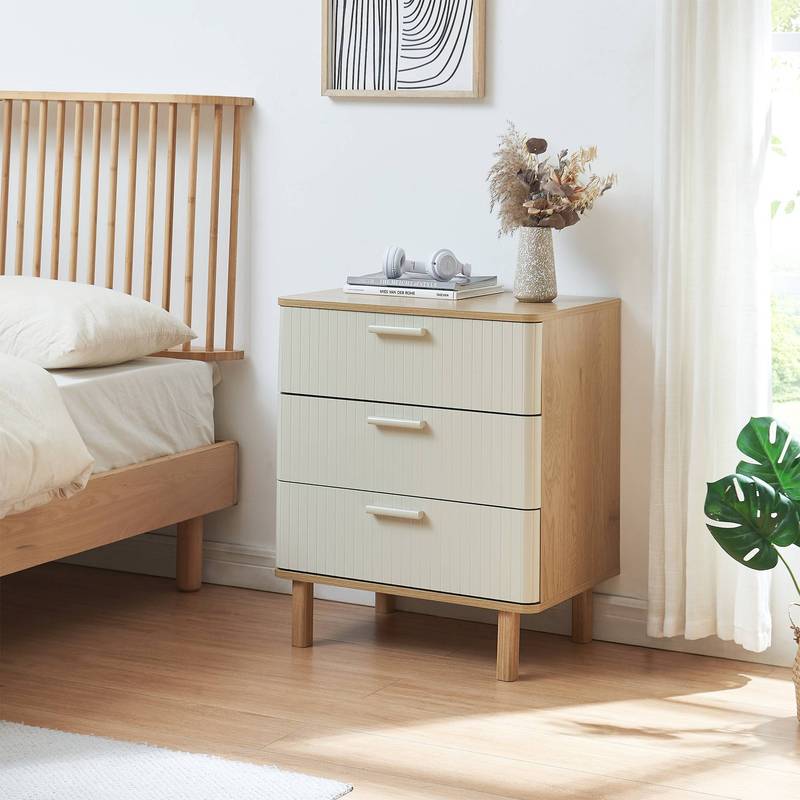 Image of Ferrersp Dresser With 3 Drawers, 70 X 60 X 40 Cm, Oak Finish / Sand Color