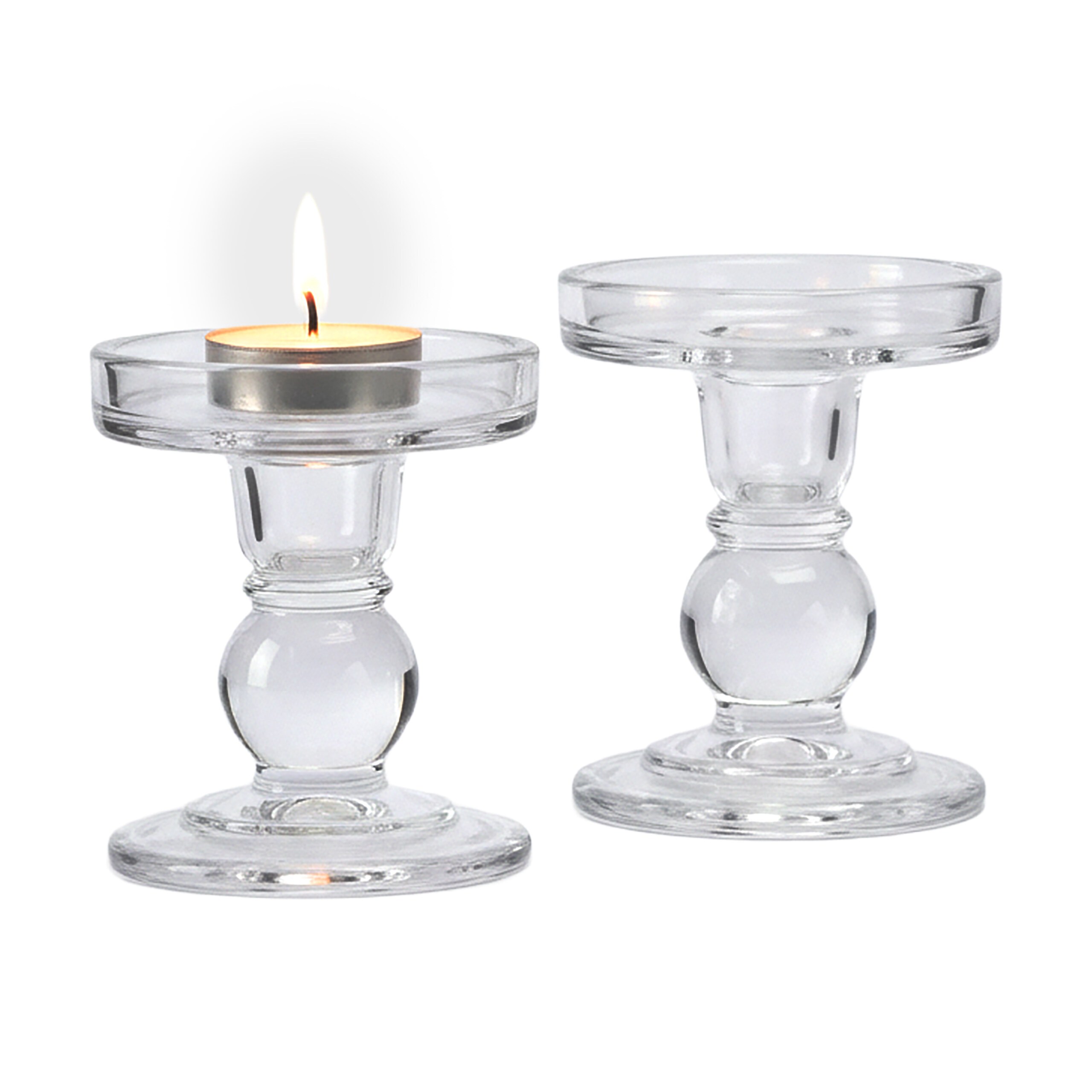 2 X Candle Holders In Transparent - (h)8.5 X Ø 8.5 Cm