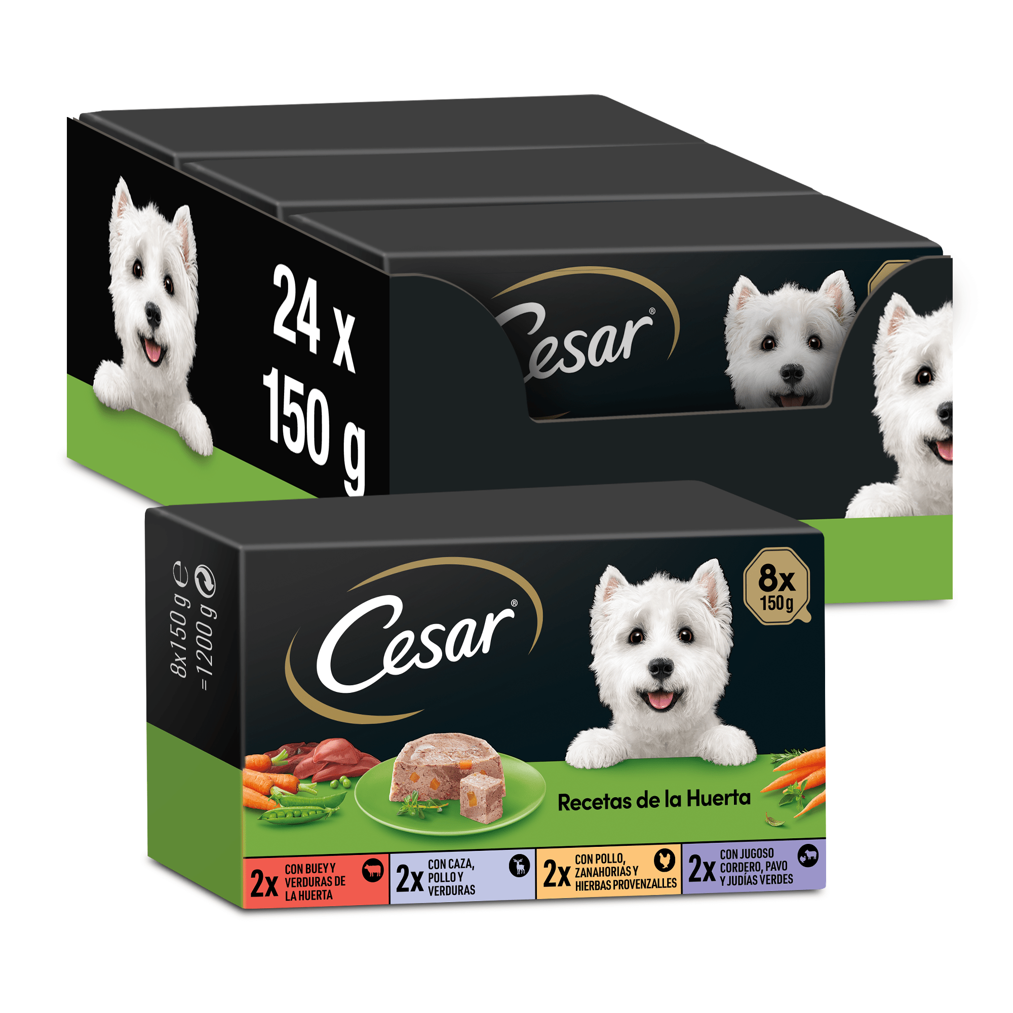 TEMU Cesar Comida Húmeda para Perros Recetas de la en Paté y Gelatina, Pack de 3 x 8 tarrinas x 150g