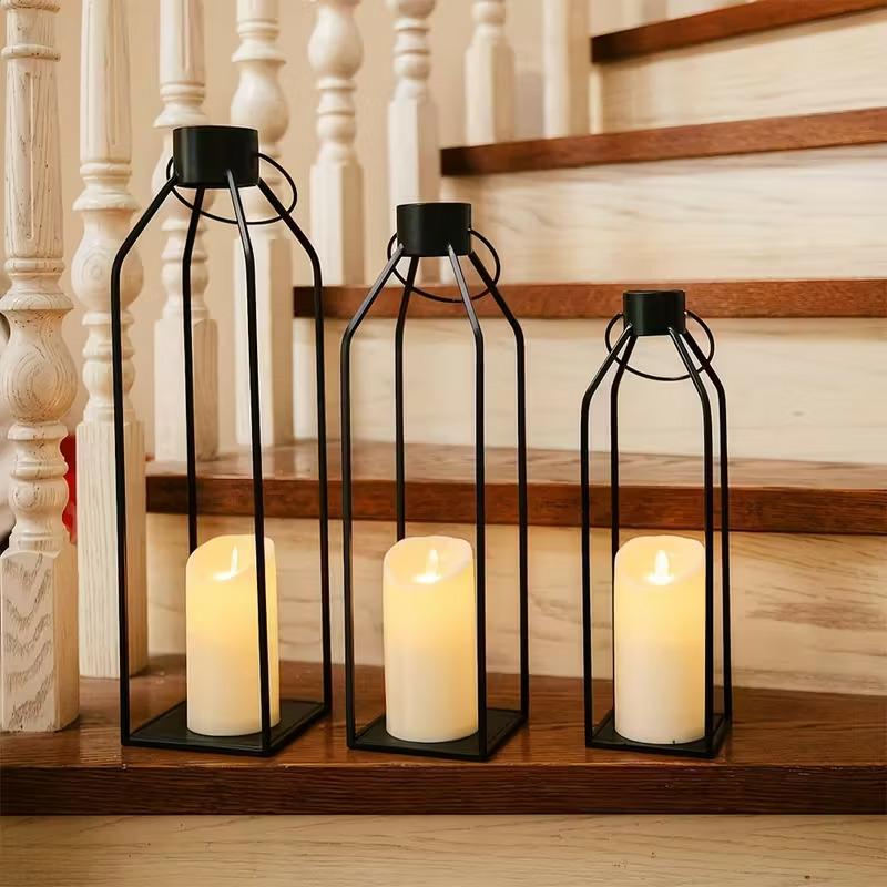 TEMU Lanterrn Decor, 3pcs Metal Candle Lantern Set, Indoor & Outdoor Decorative Hanging Candle Lantern, Candle Holder For Front Porch, Patio, Dining