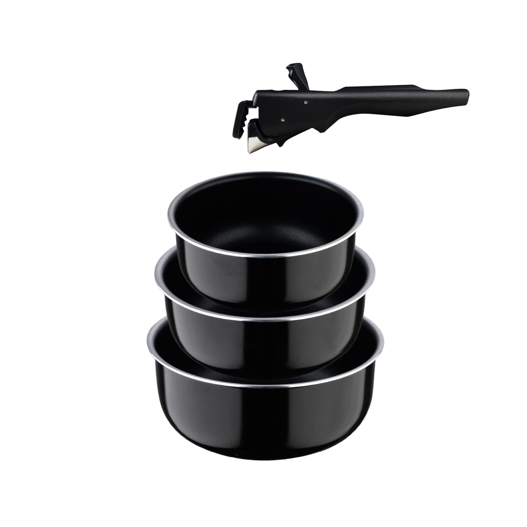Frying Pans Ø24/28cm + Saucepans Ø16/18/20cm + Removable Handle - In Pressed Aluminum Black &cook